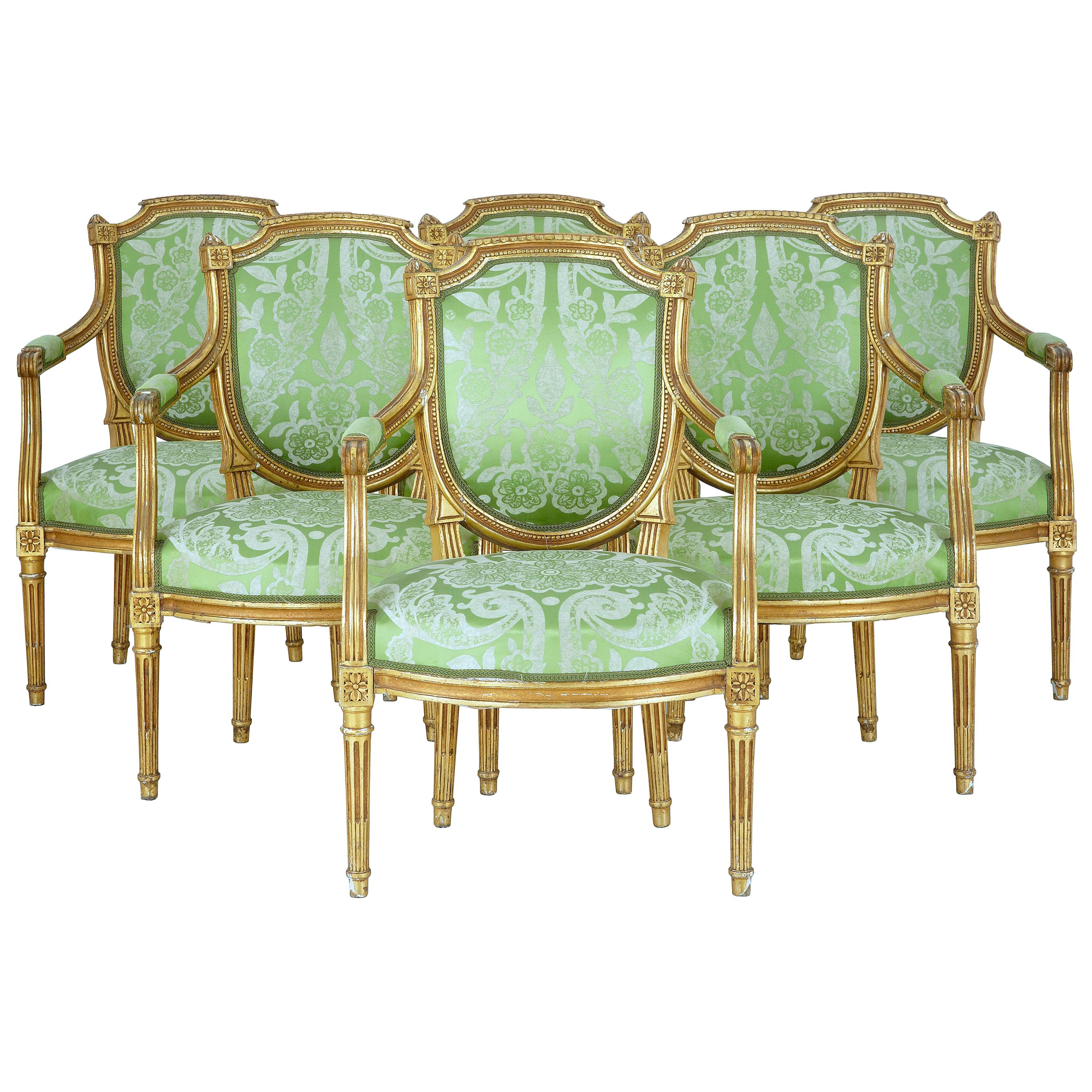 Set of 6 French 19th Century Gilt Armchairs