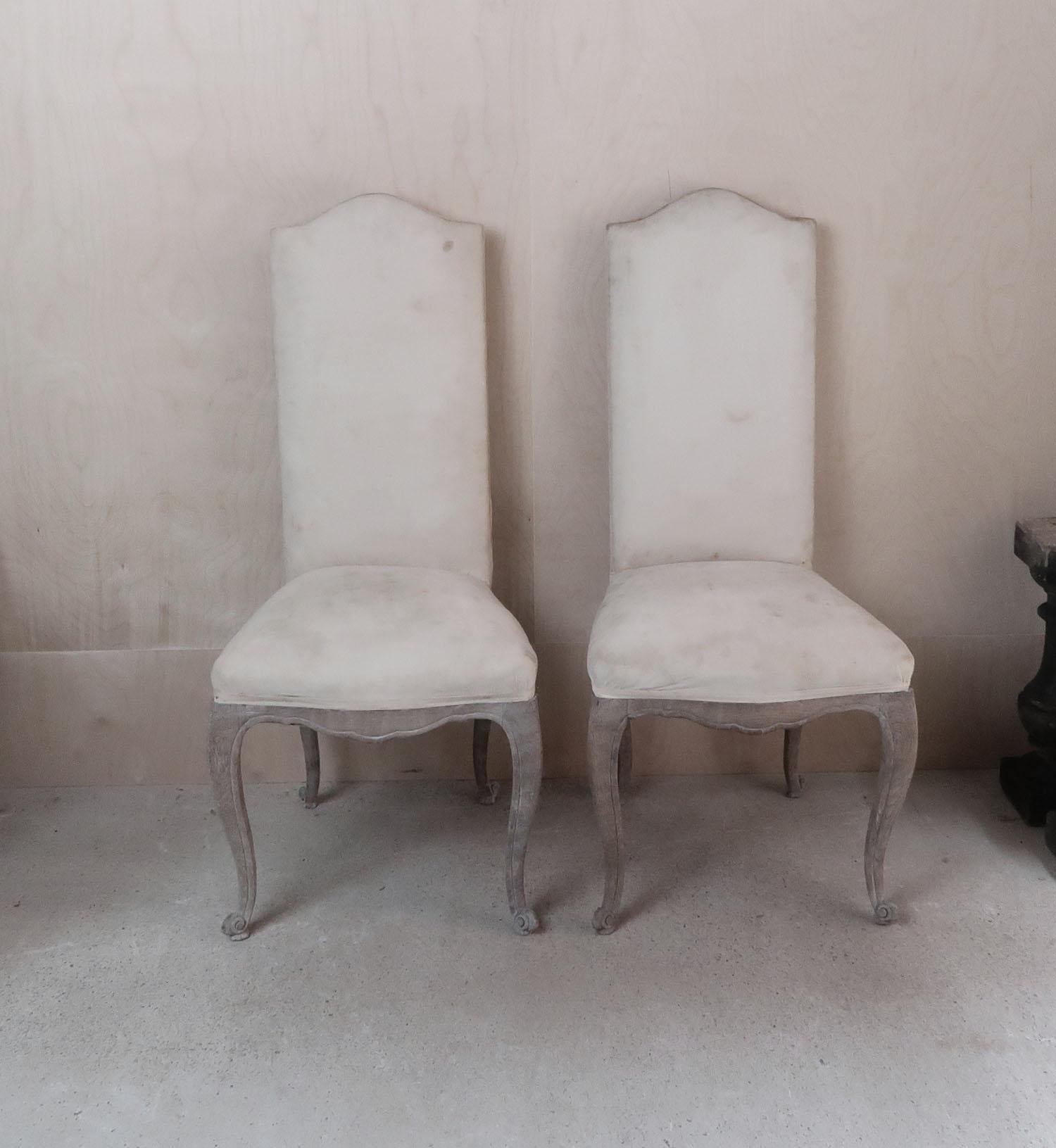 Limed Set of 6 French Antique Louis XV Style Dining Chairs, 19th Century For Sale