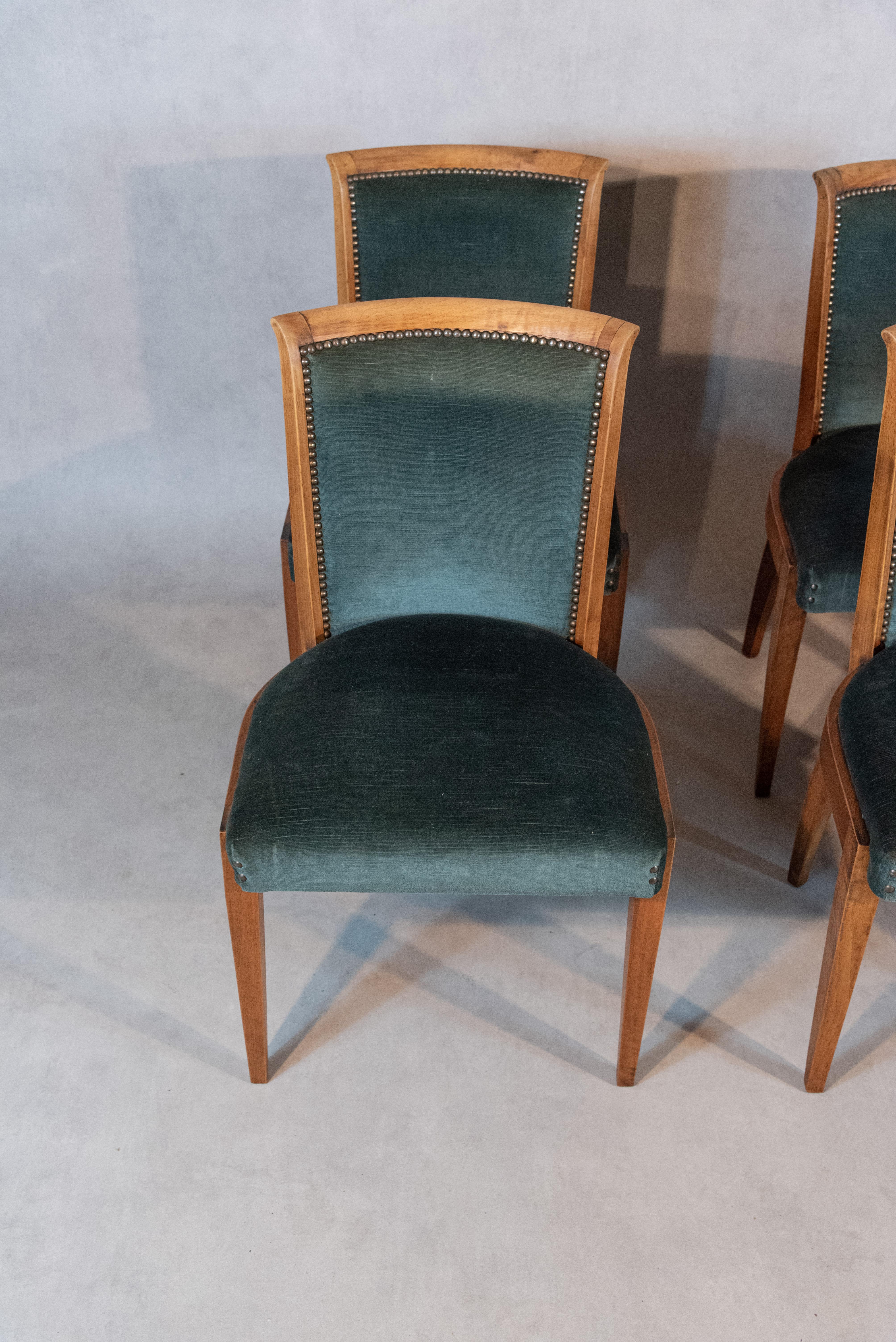 Fabric Set of 6 French Art Deco Chairs