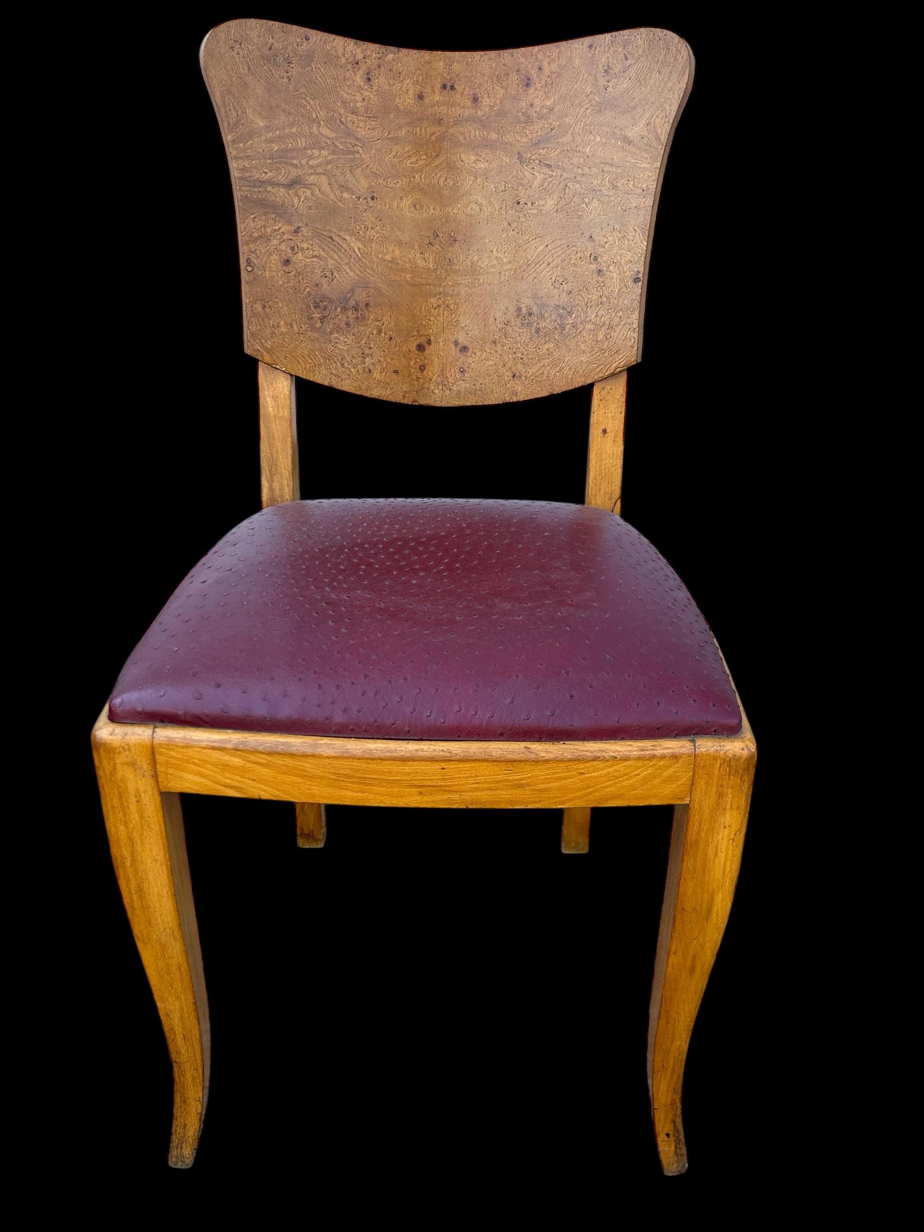 juego de 6 sillas art deco francesas en madera de burl en venta 3