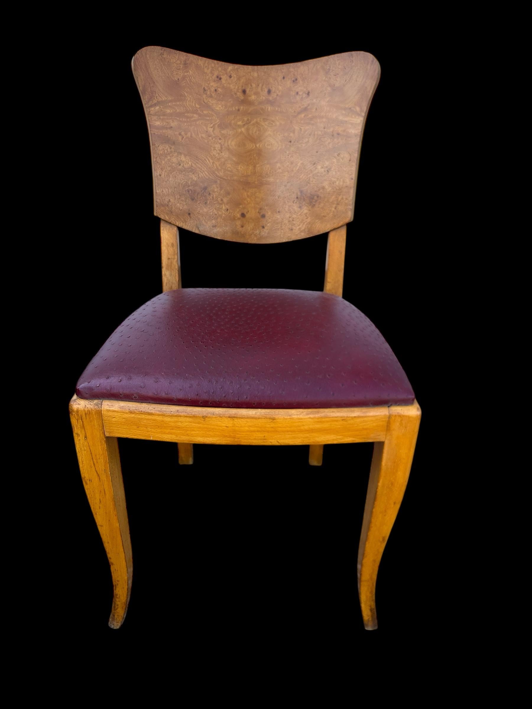 juego de 6 sillas art deco francesas en madera de burl en venta 4