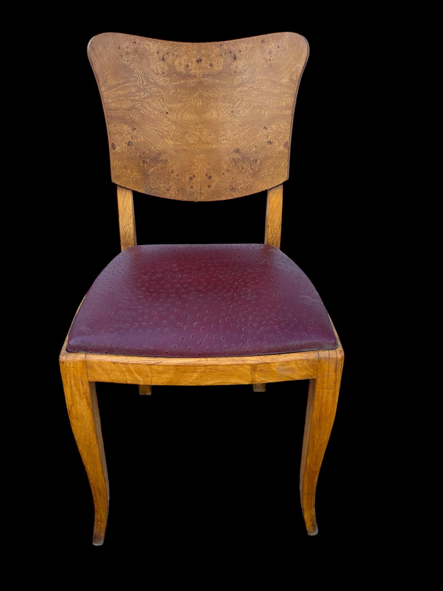 juego de 6 sillas art deco francesas en madera de burl en venta 5