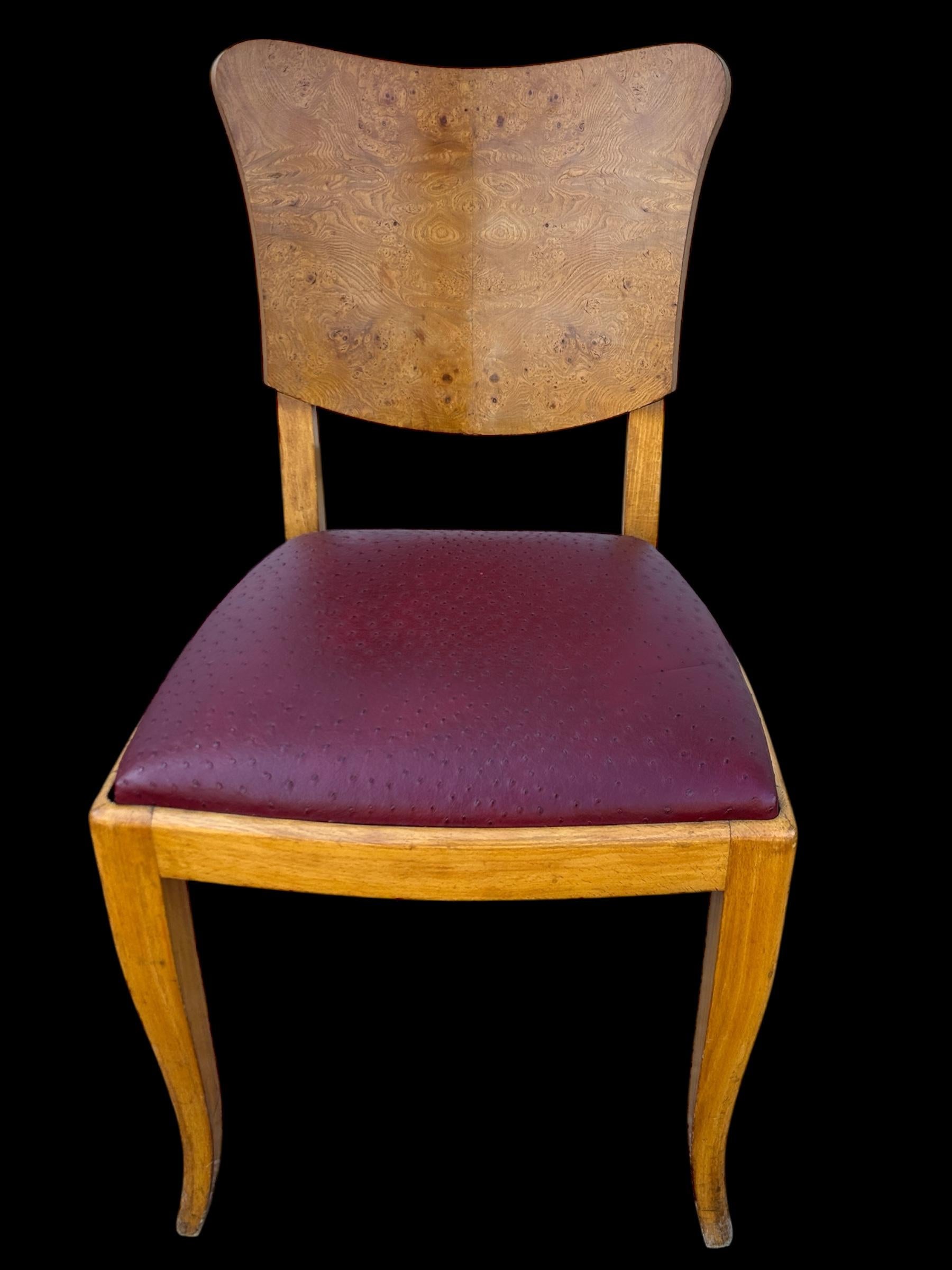 juego de 6 sillas art deco francesas en madera de burl en venta 6