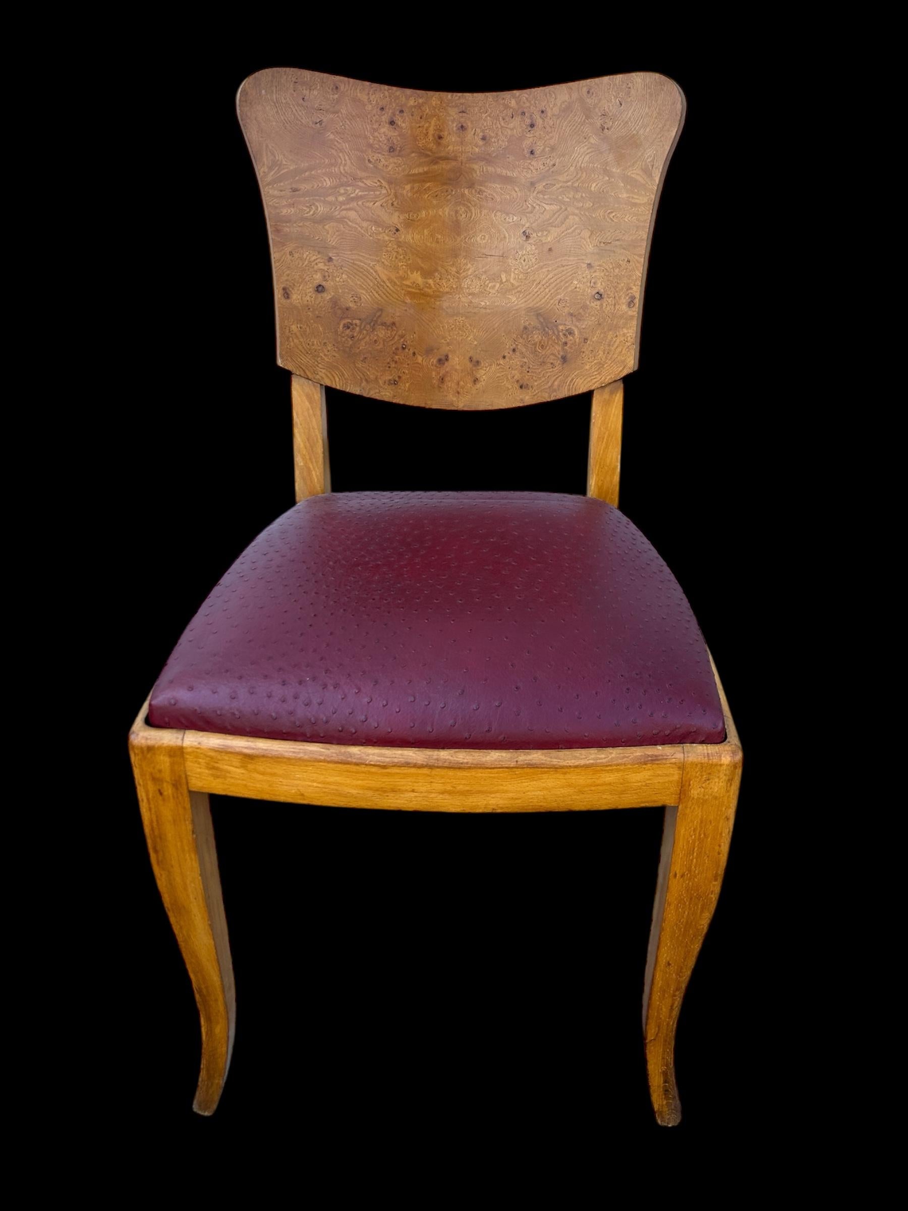 juego de 6 sillas art deco francesas en madera de burl en venta 7