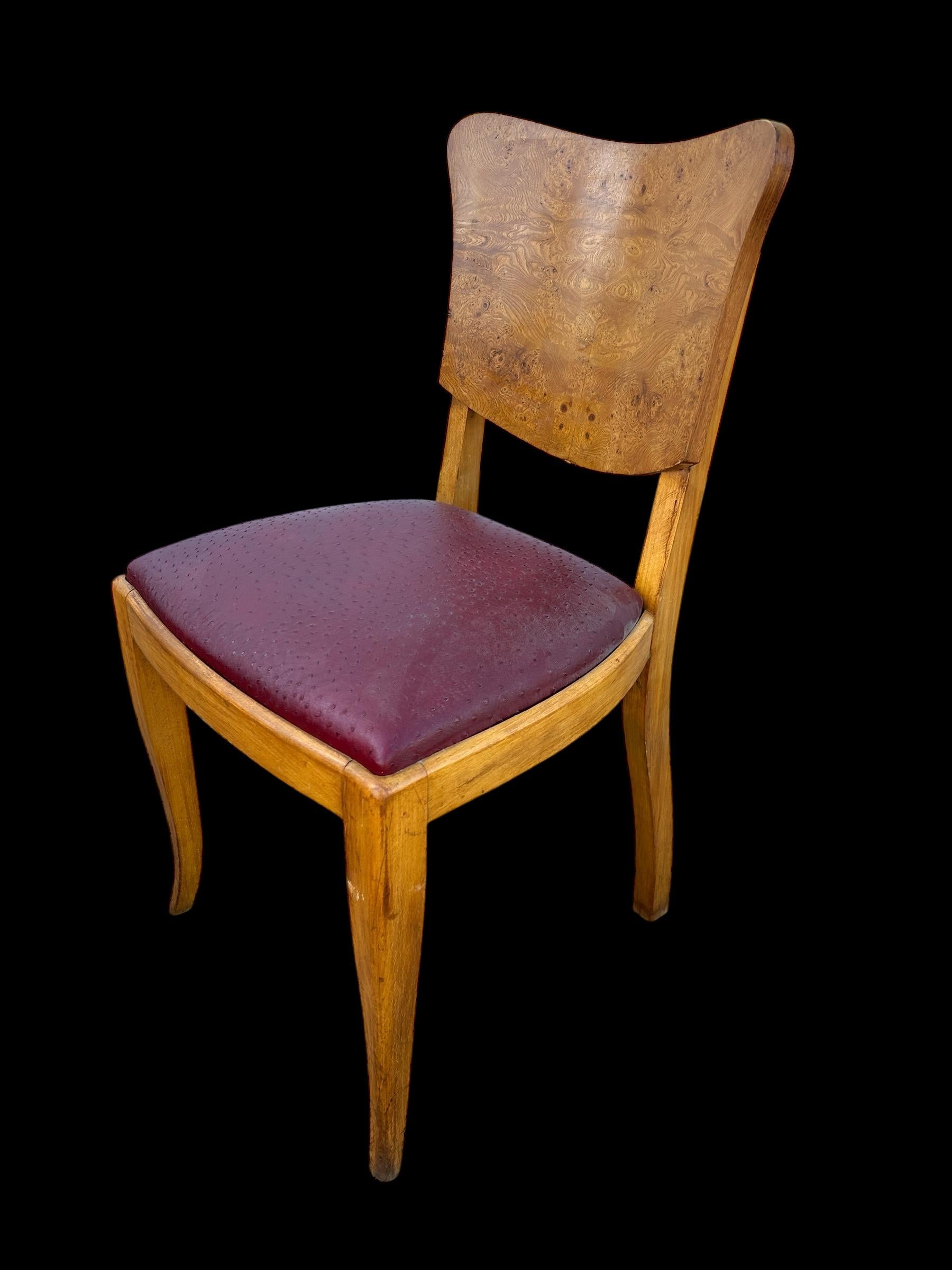 juego de 6 sillas art deco francesas en madera de burl Art Decó en venta