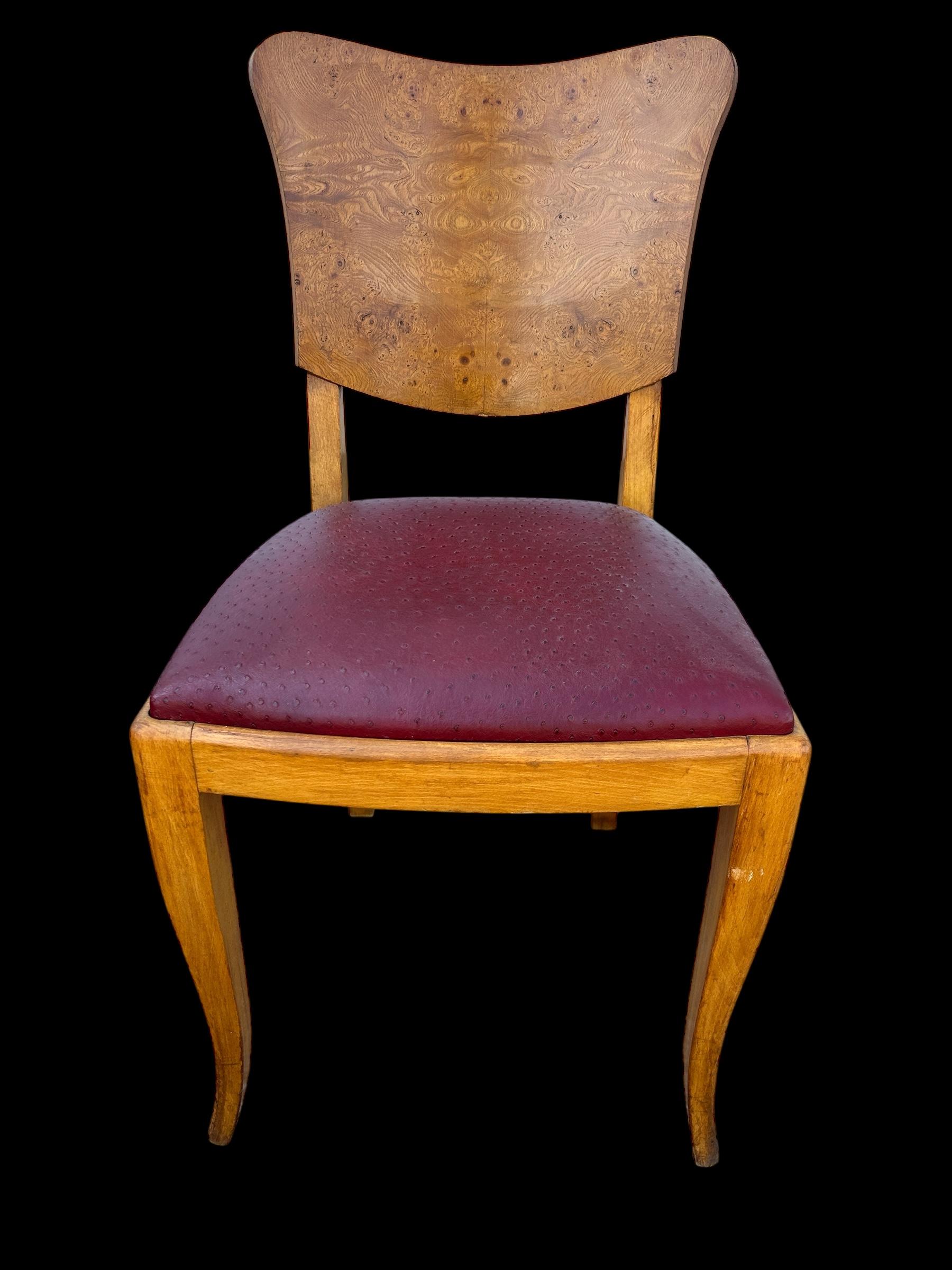 juego de 6 sillas art deco francesas en madera de burl Francés en venta