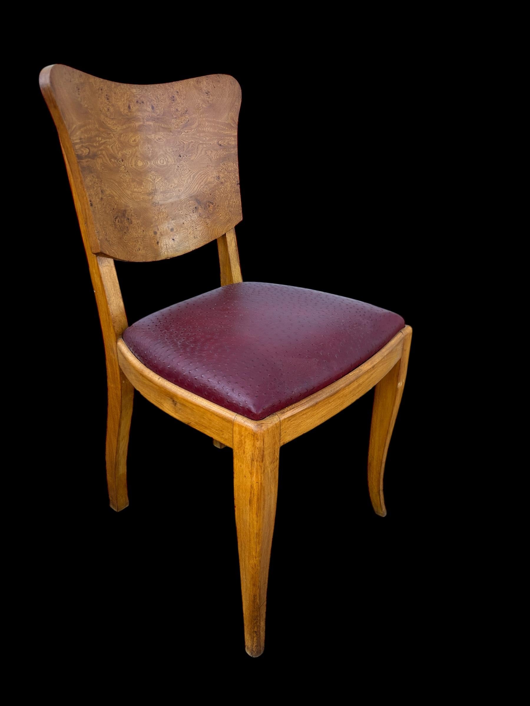 juego de 6 sillas art deco francesas en madera de burl en Bueno estado para la venta en Brooklyn, NY