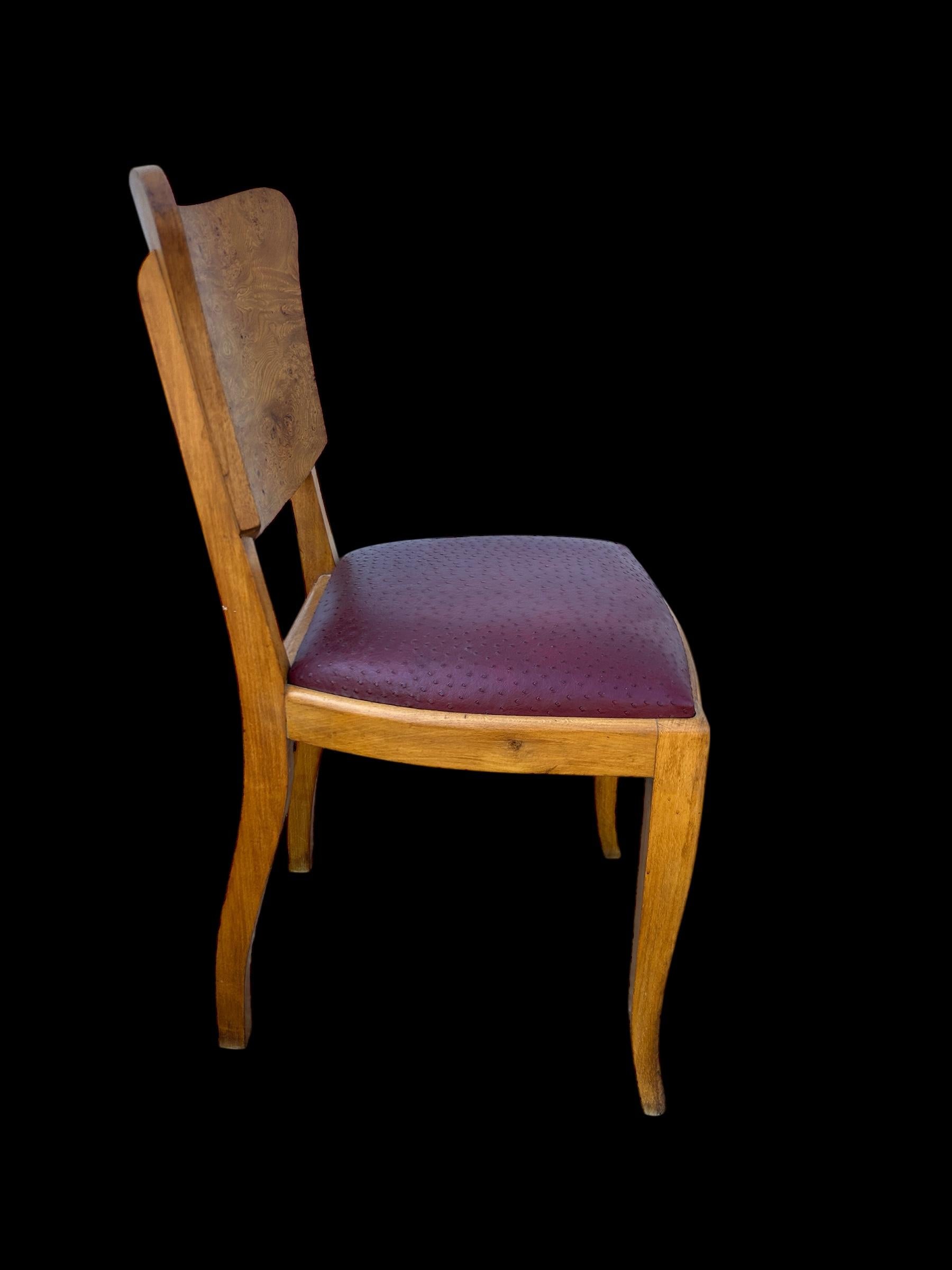 juego de 6 sillas art deco francesas en madera de burl siglo XX en venta