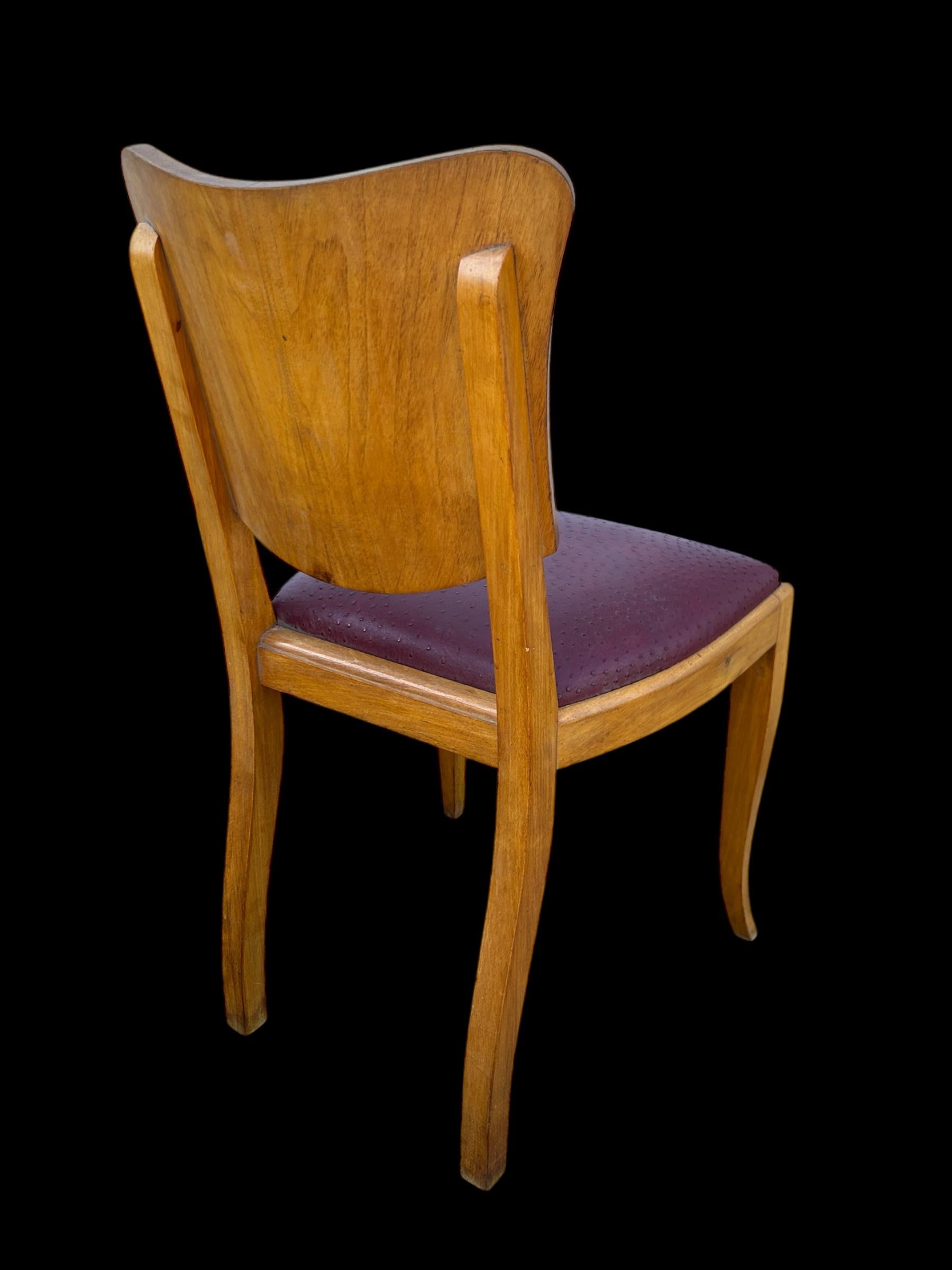 juego de 6 sillas art deco francesas en madera de burl Cuero en venta