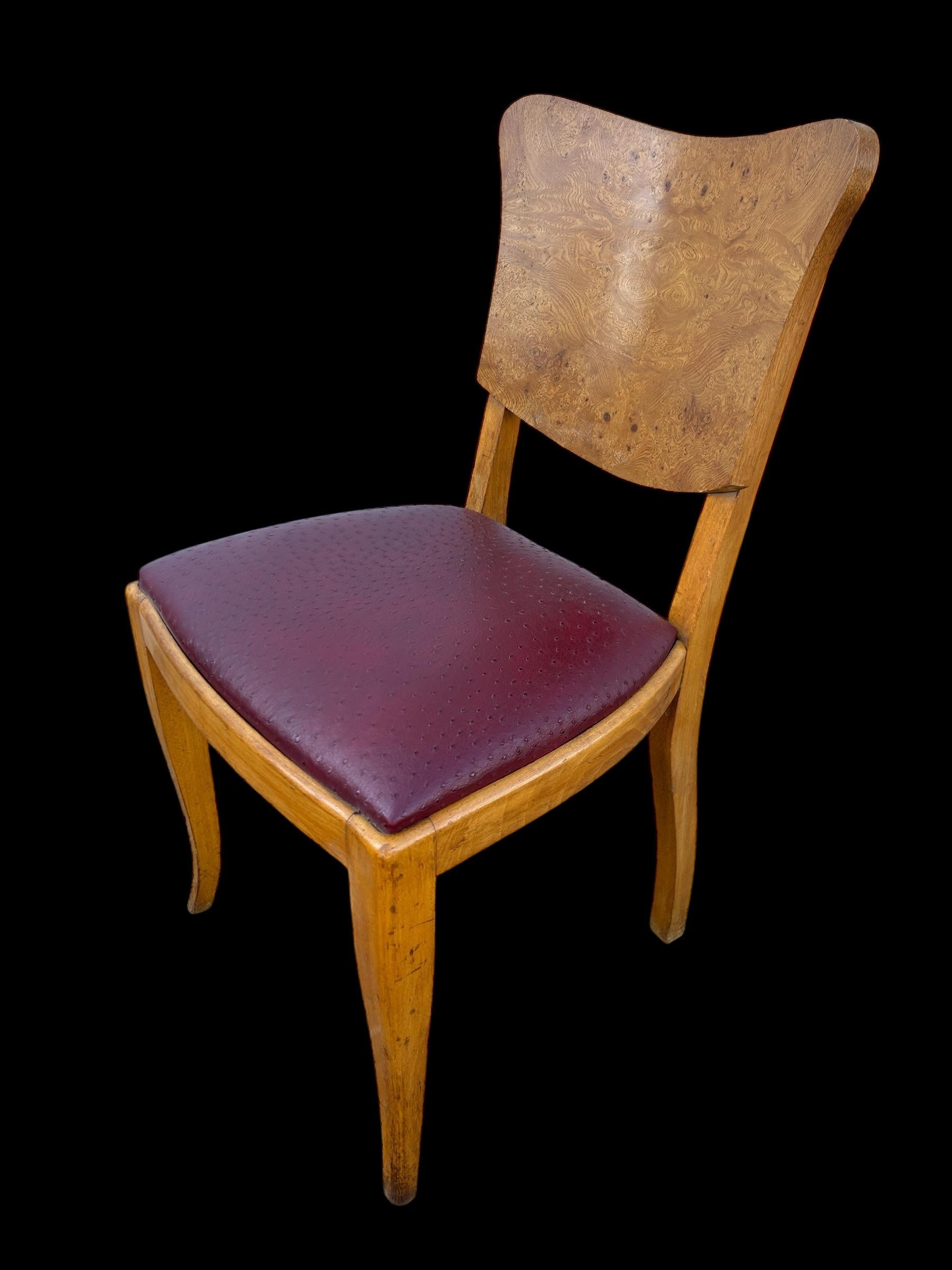 juego de 6 sillas art deco francesas en madera de burl en venta 2