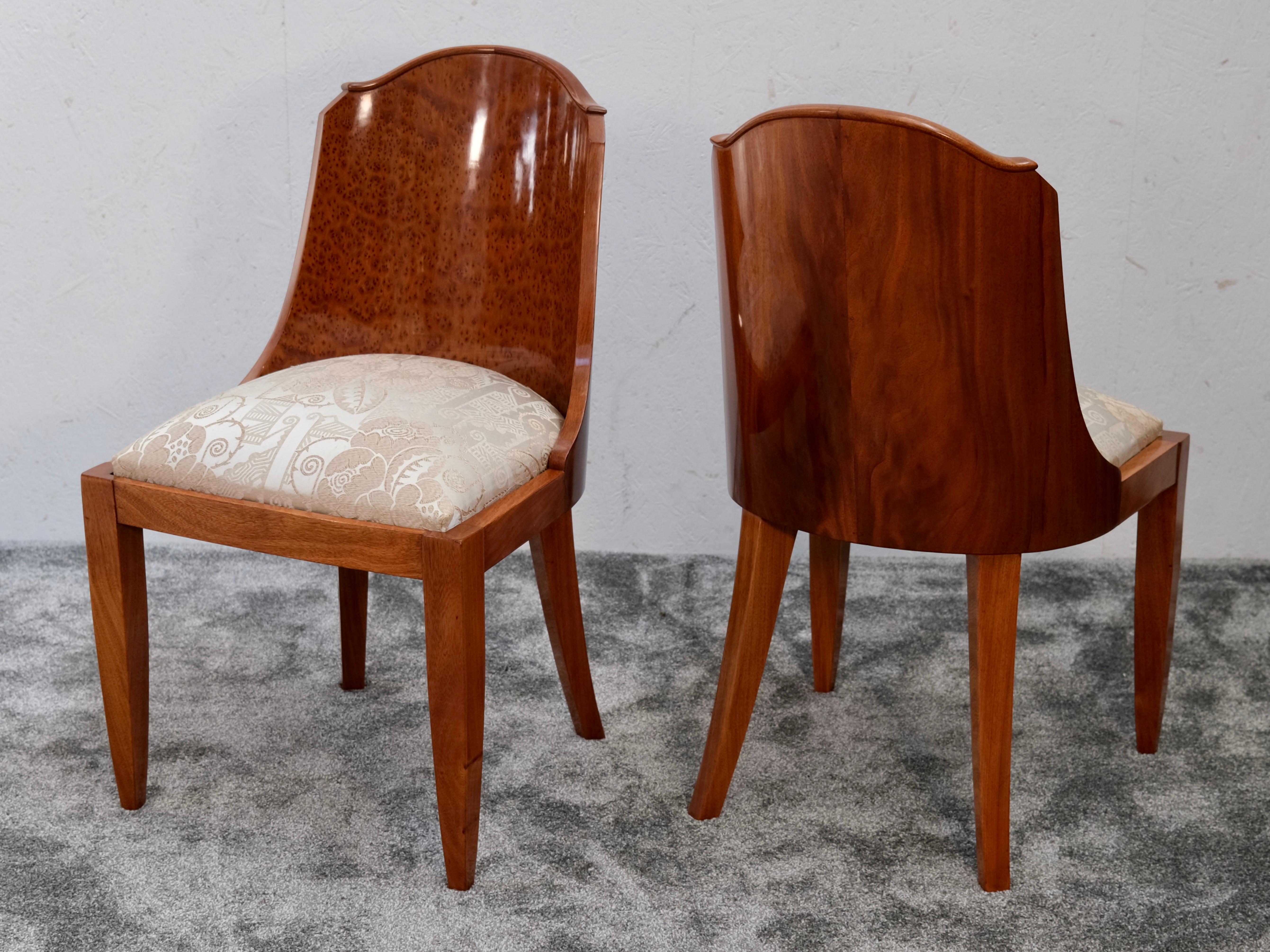 Set di 6 sedie francesi Art Déco in legno di Thuja e noce con seduta a motivi, anni '30 in vendita 4