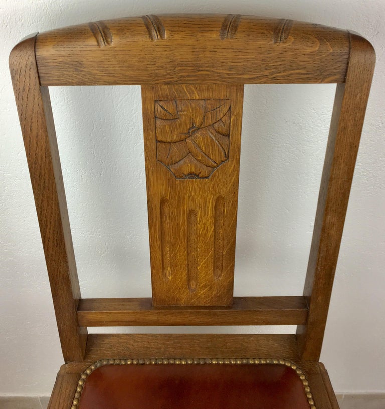 Lot De 6 Chaises Anciennes En Bois Clair – Dossier Tourné Et Sculpté, Style Vintage (occasion)