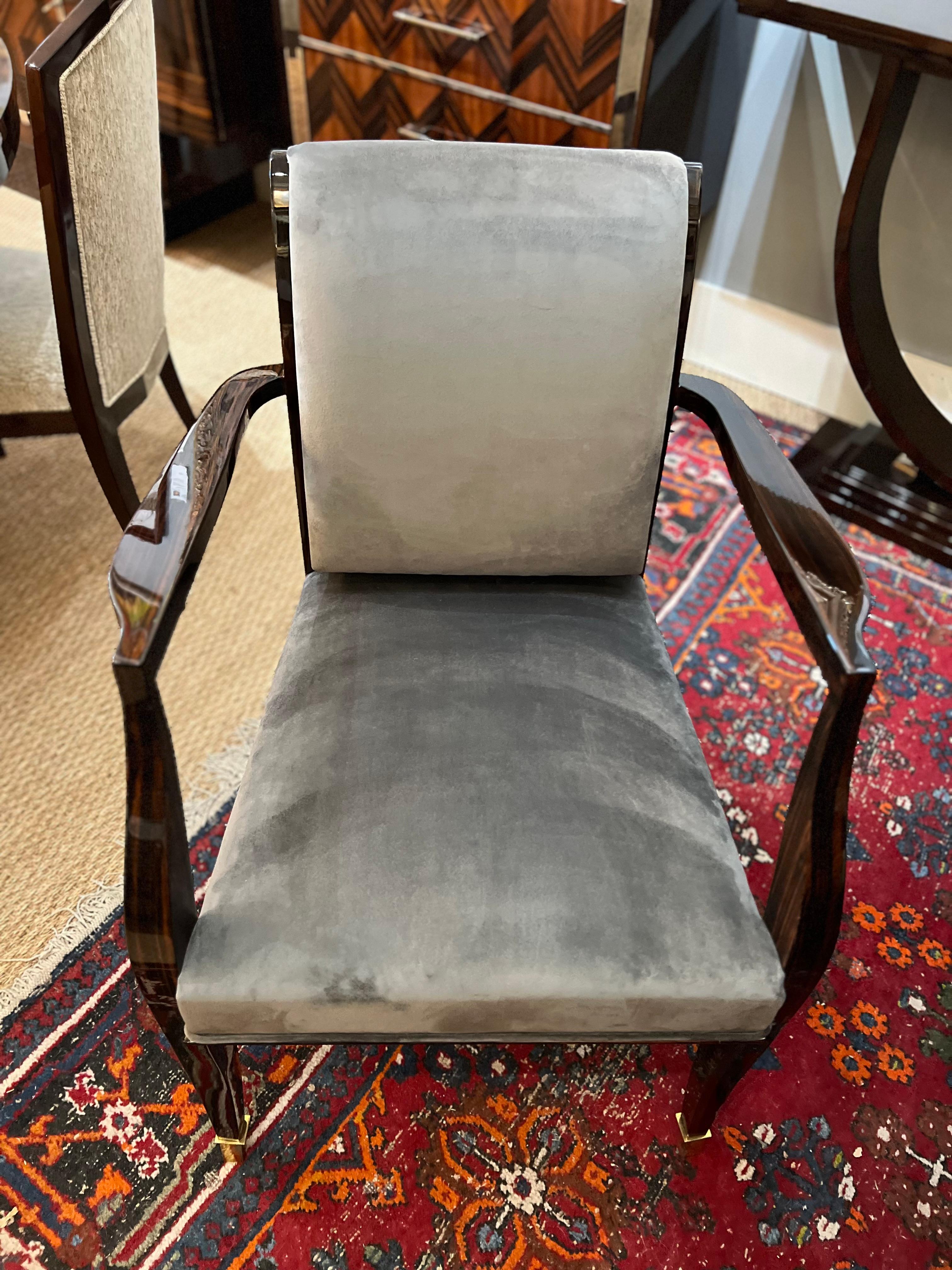 Tissu Ensemble de 6 chaises de salle à manger Art déco français en vente