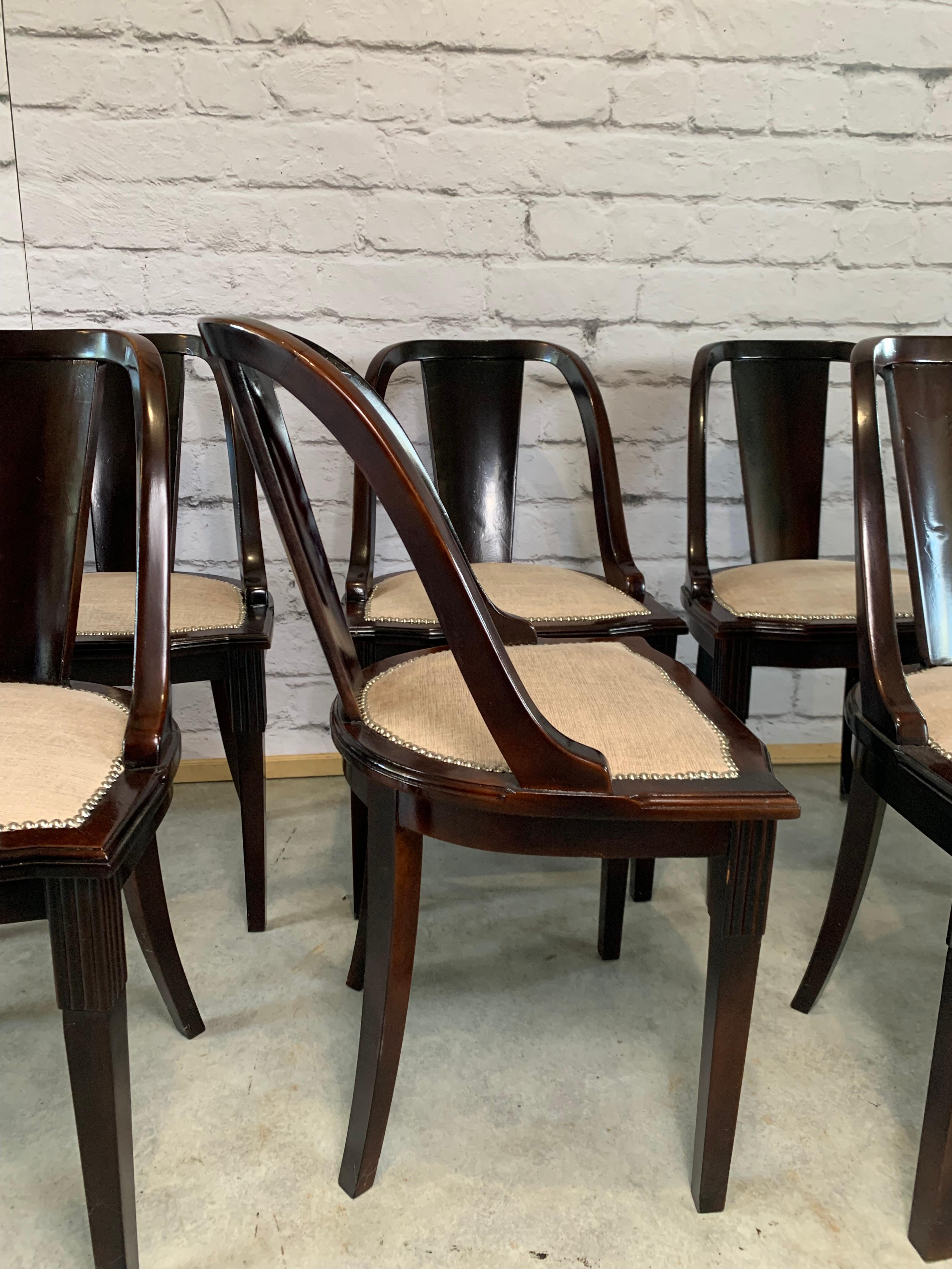 Set of 6 French Art Deco “Gondola” Dining Chairs, 1930s 6