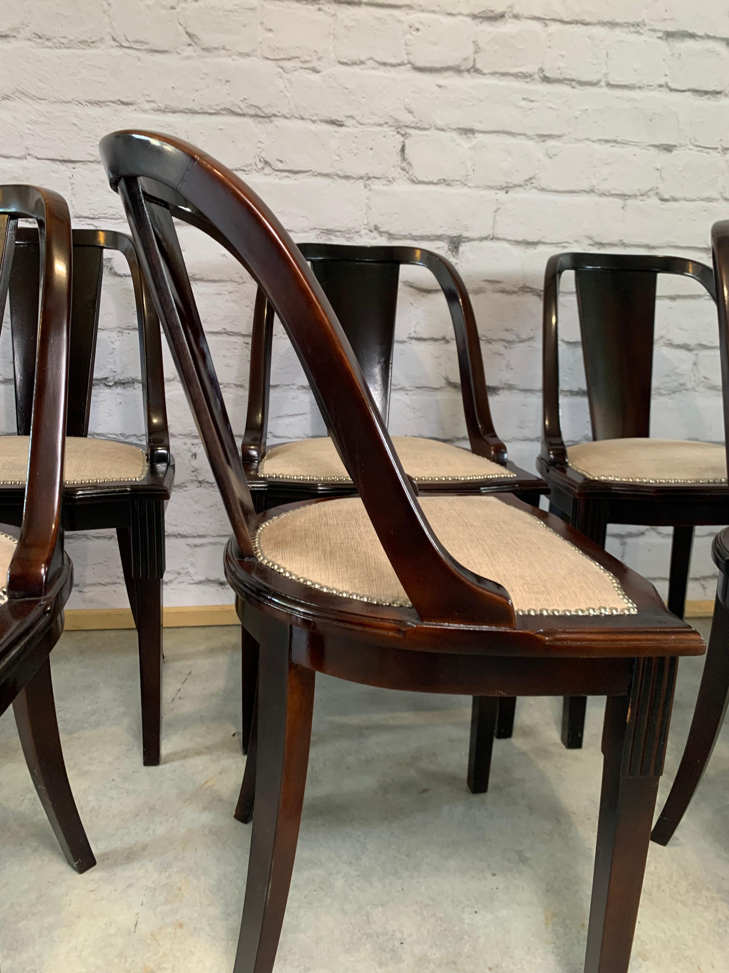 Set of 6 French Art Deco “Gondola” Dining Chairs 1930s 7