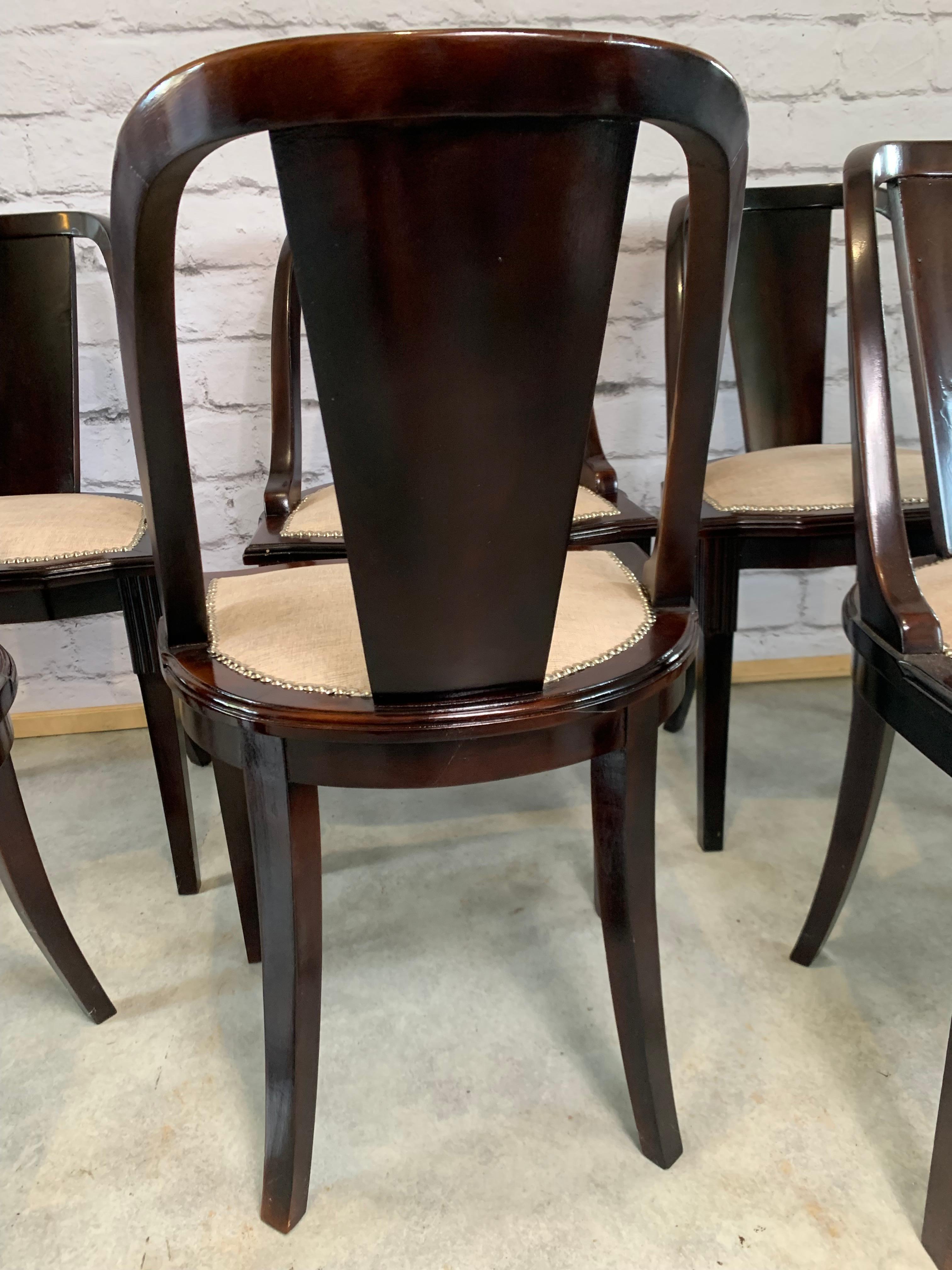Set of 6 French Art Deco “Gondola” Dining Chairs 1930s 9