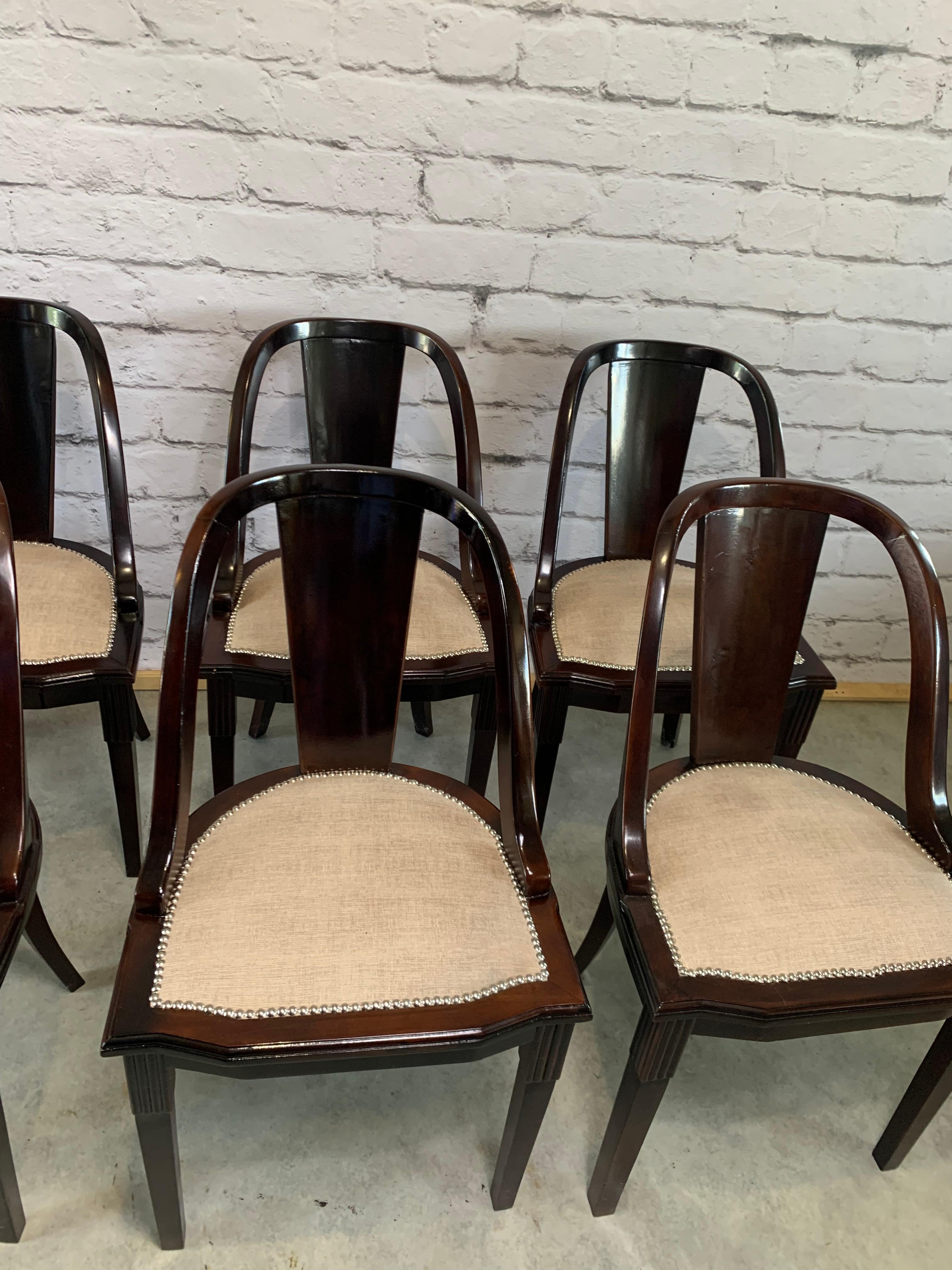 Set of 6 French Art Deco “Gondola” Dining Chairs, 1930s In Good Condition In Bunnik, NL
