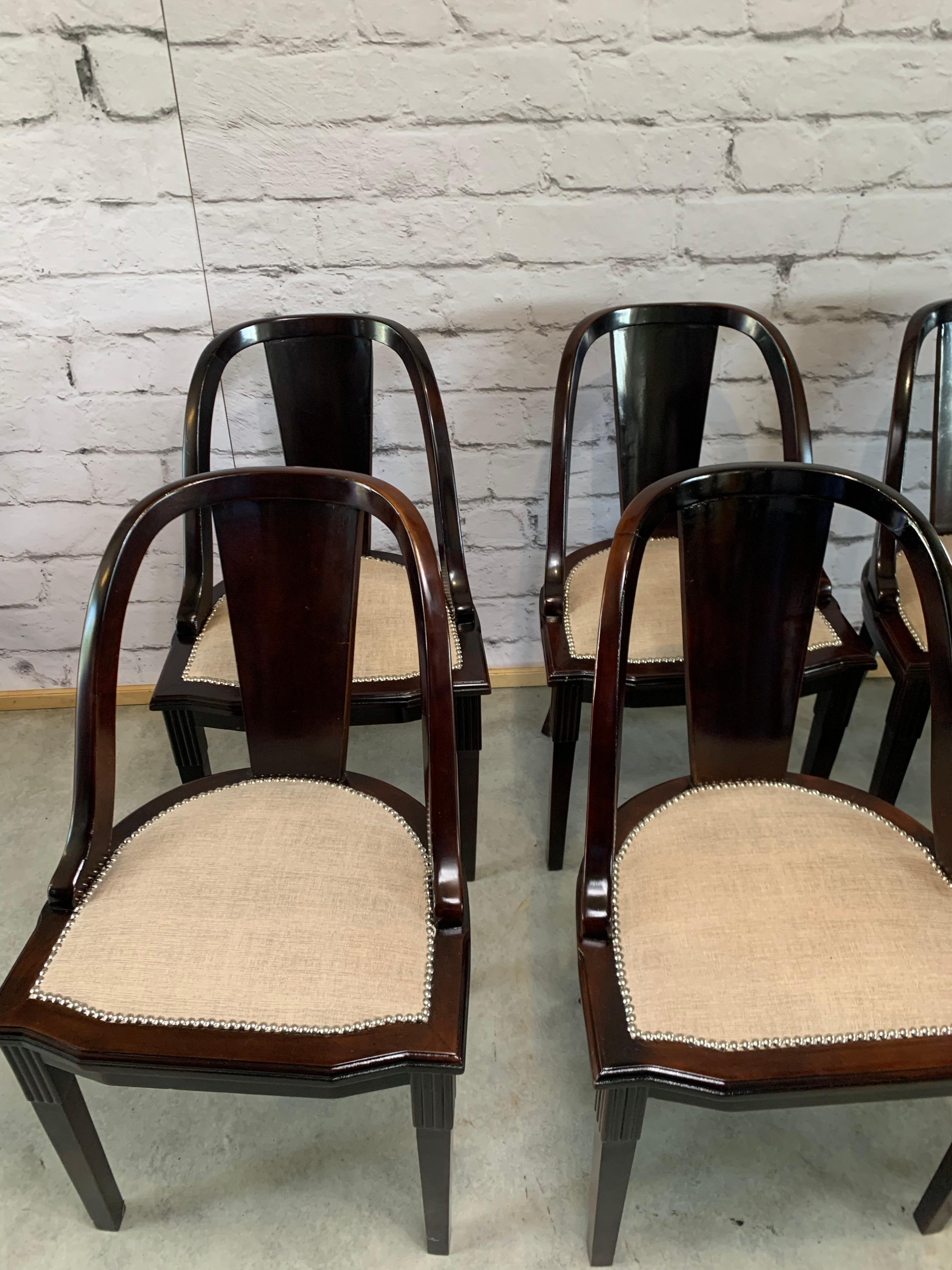 Set of 6 French Art Deco “Gondola” Dining Chairs 1930s In Excellent Condition In Bunnik, NL