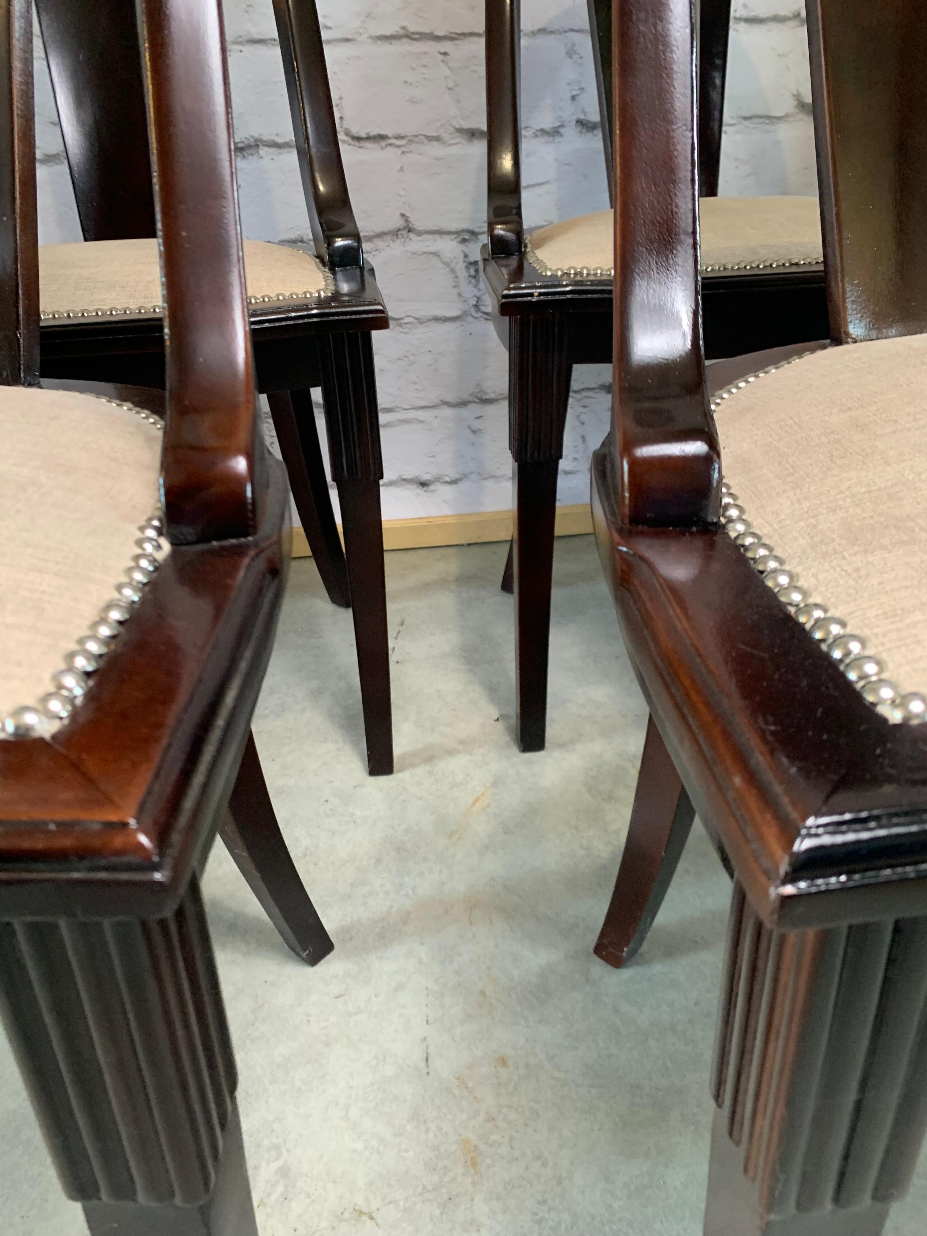 Wood Set of 6 French Art Deco “Gondola” Dining Chairs 1930s