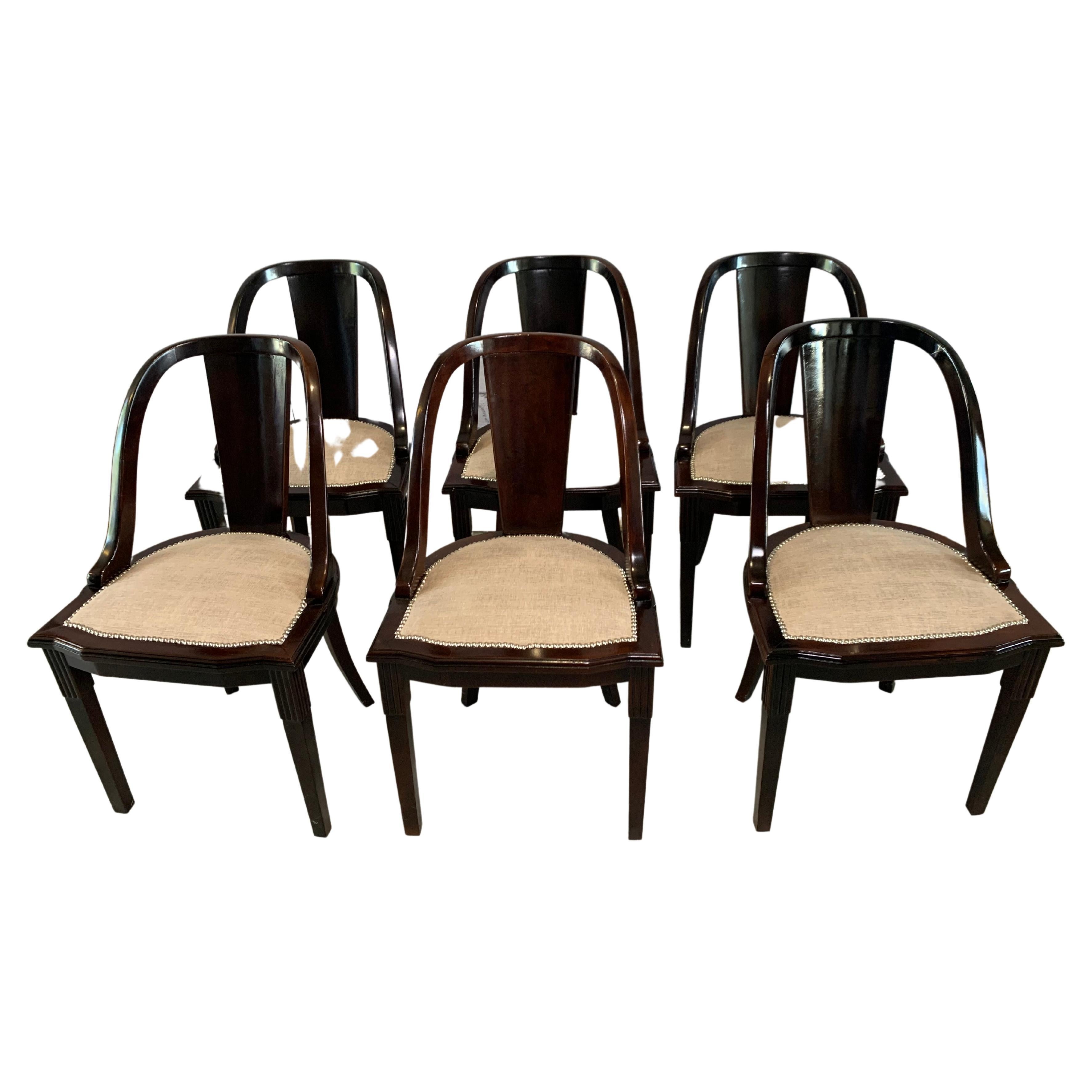 Set of 6 French Art Deco “Gondola” Dining Chairs 1930s