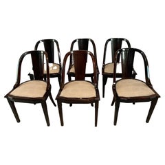 Antique Set of 6 French Art Deco “Gondola” Dining Chairs 1930s