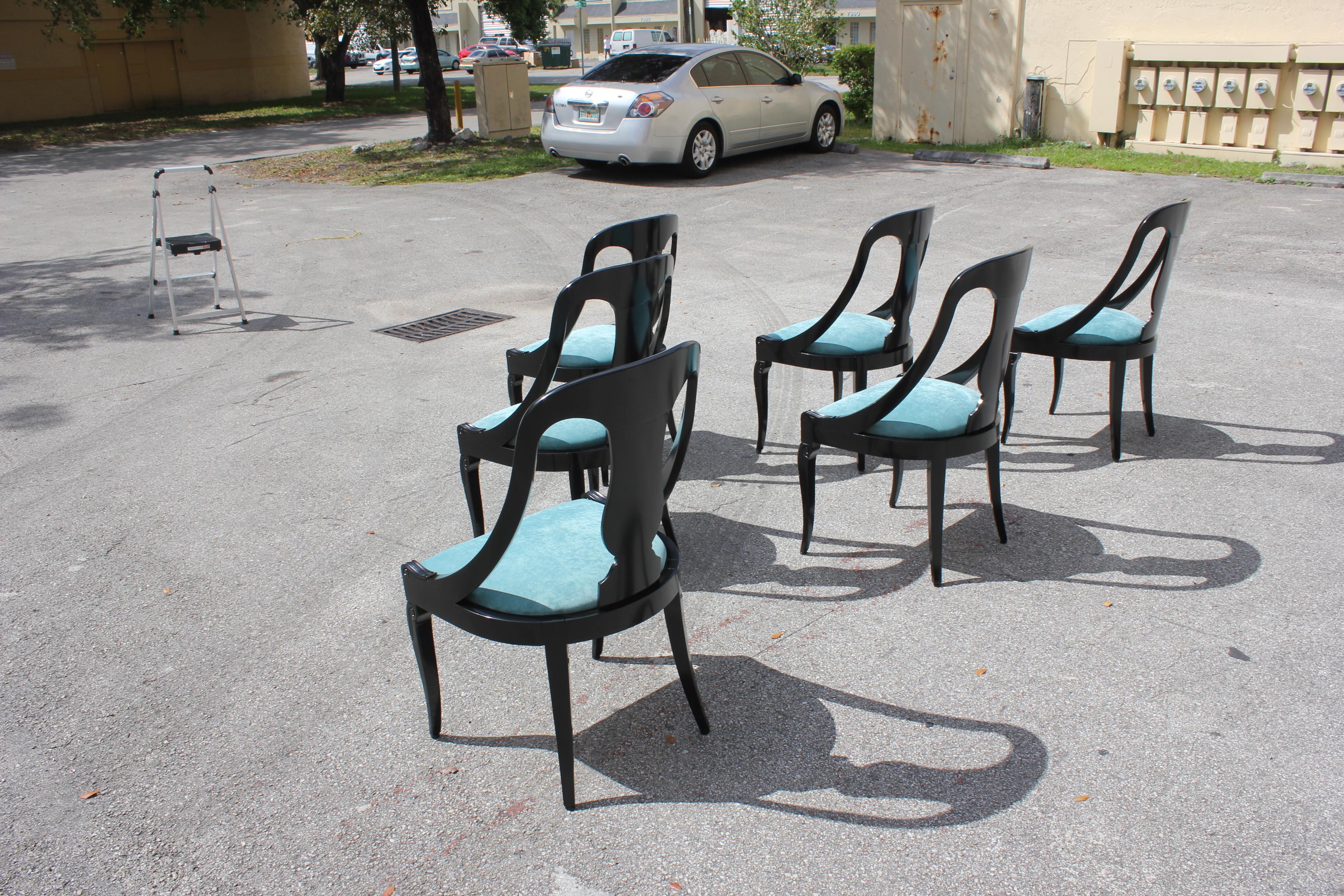 Set of 6 French Art Deco “Gondola” Dining Chairs, 1940s 5