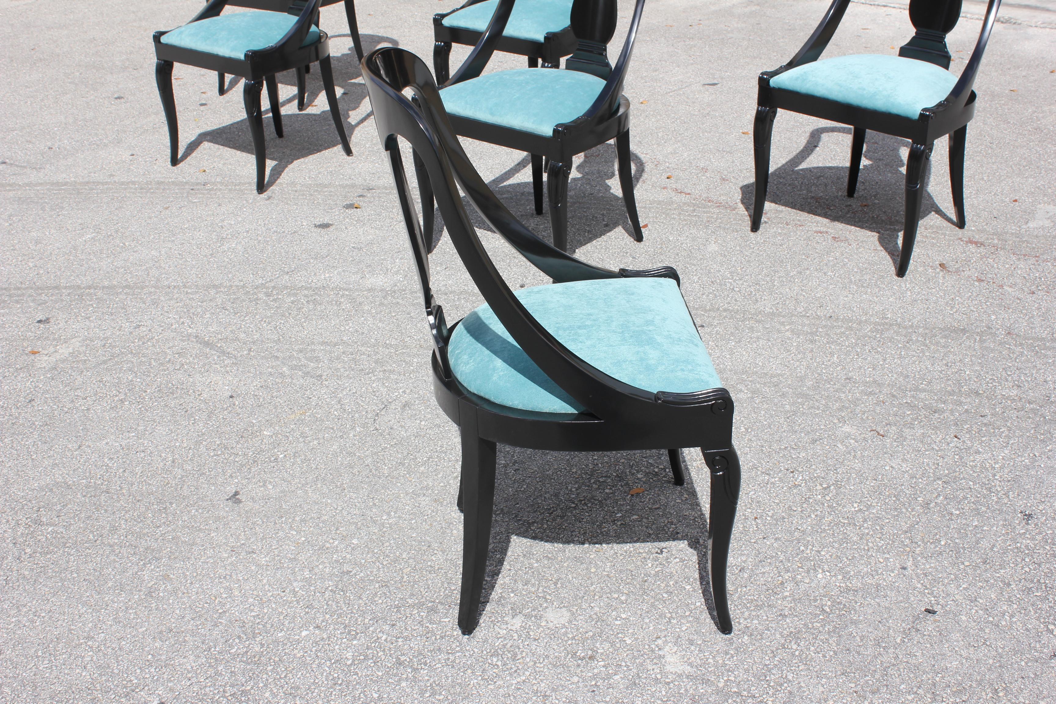 Set of 6 French Art Deco “Gondola” Dining Chairs, 1940s 7