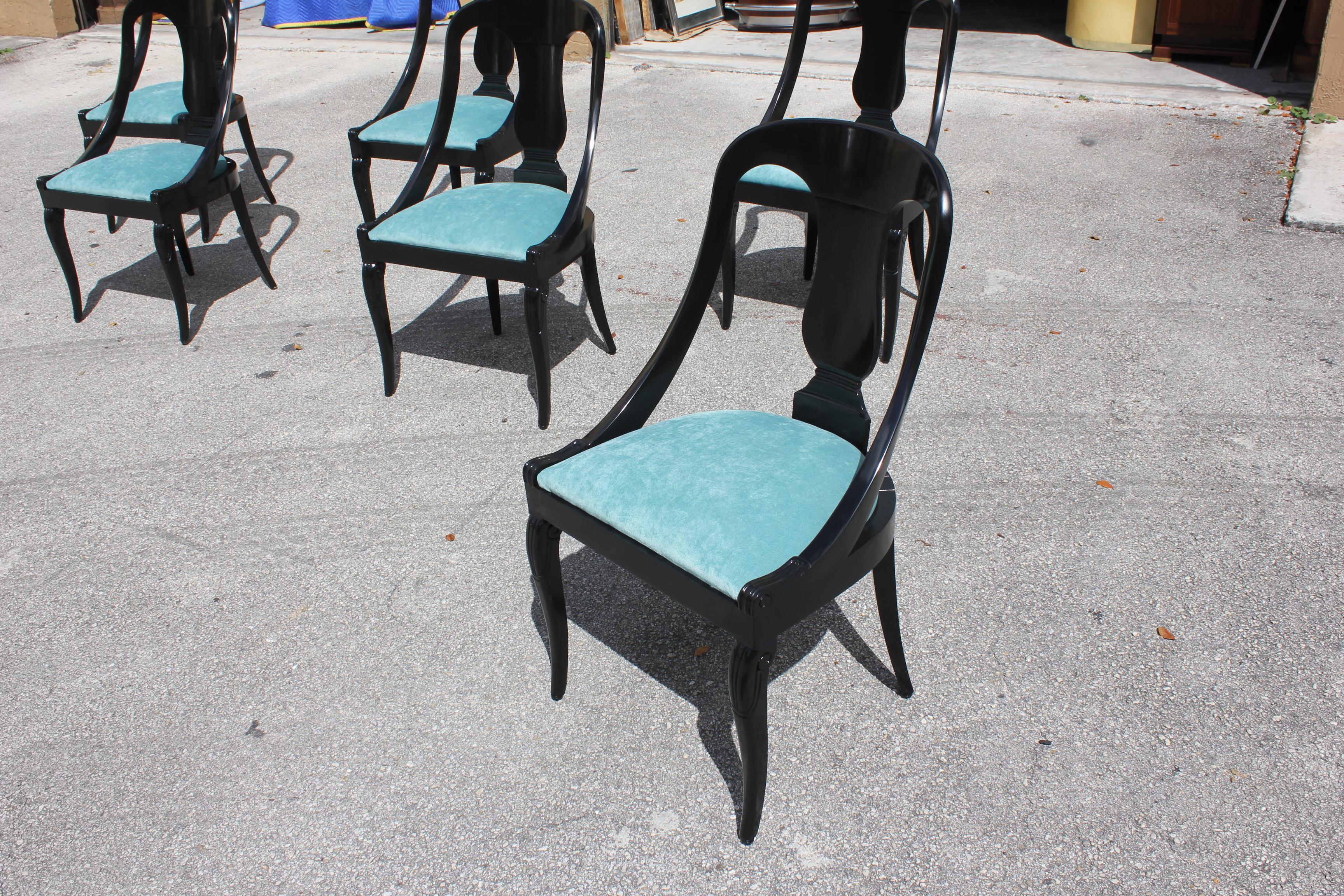 Set of 6 French Art Deco “Gondola” Dining Chairs, 1940s 10