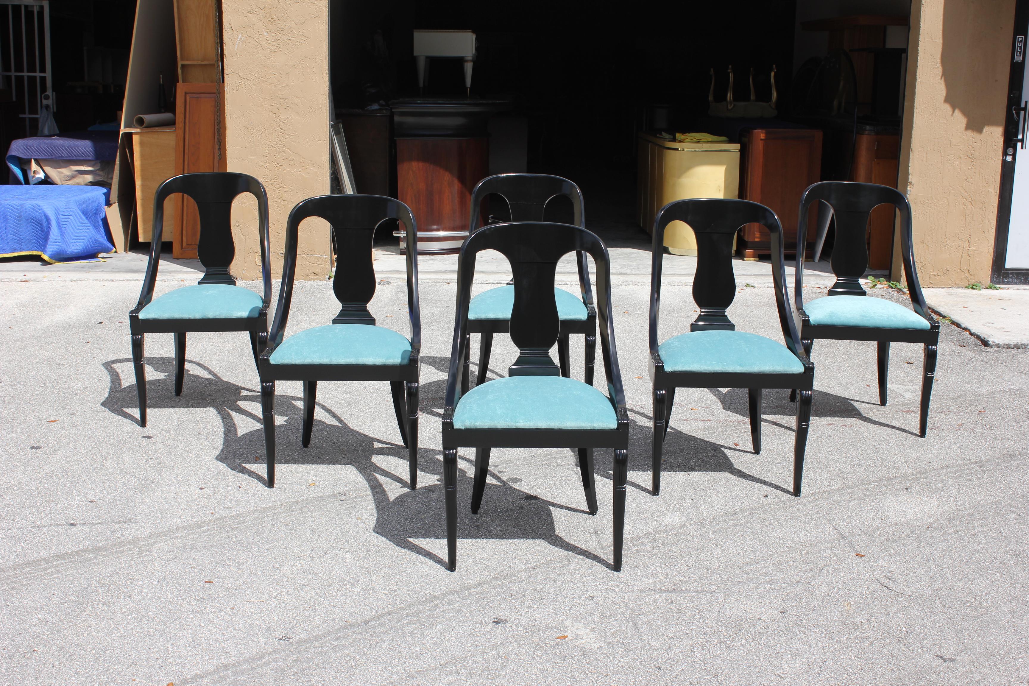 Set of 6 French Art Deco “Gondola” Dining Chairs, 1940s 14