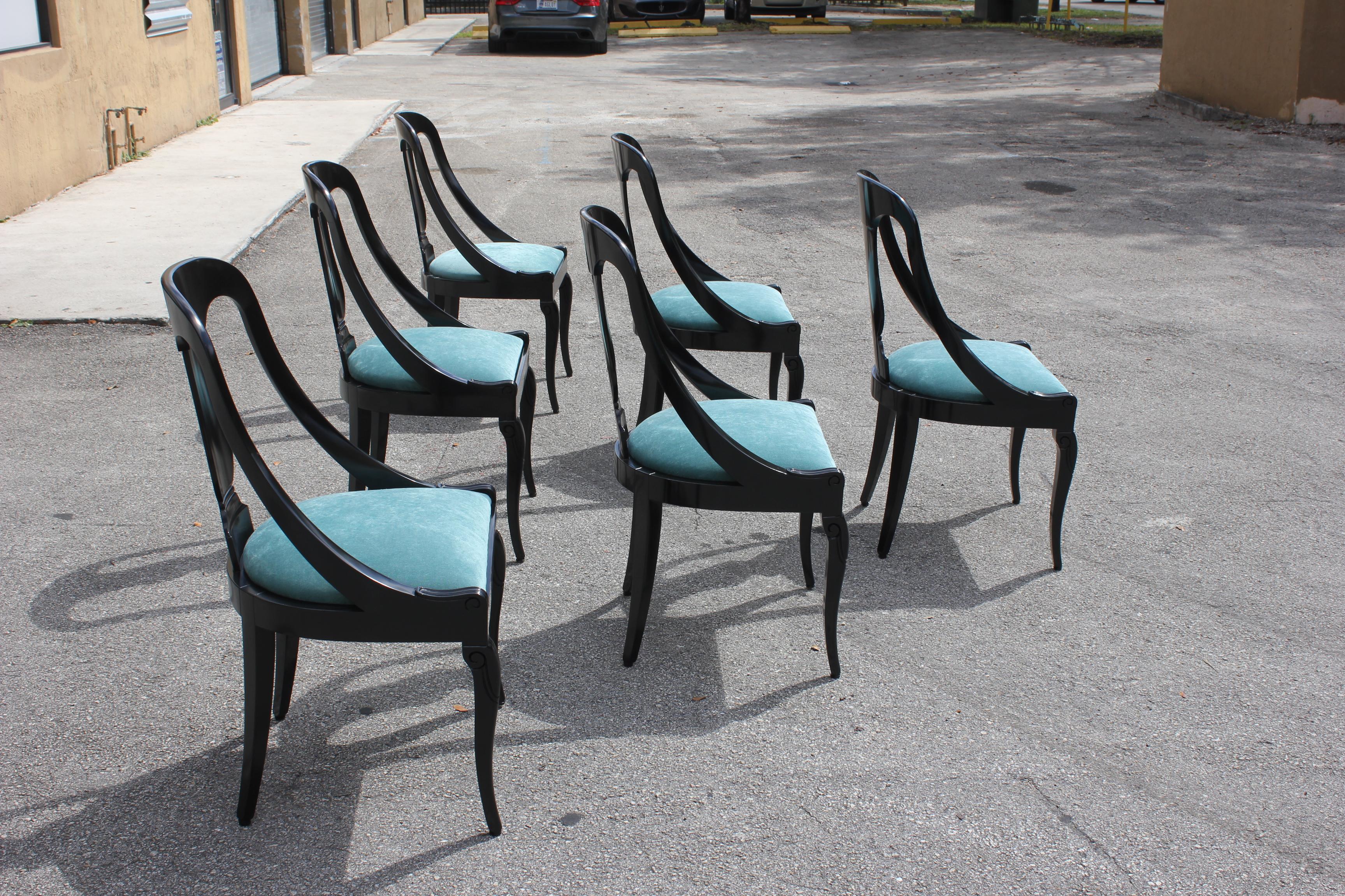 Mid-20th Century Set of 6 French Art Deco “Gondola” Dining Chairs, 1940s