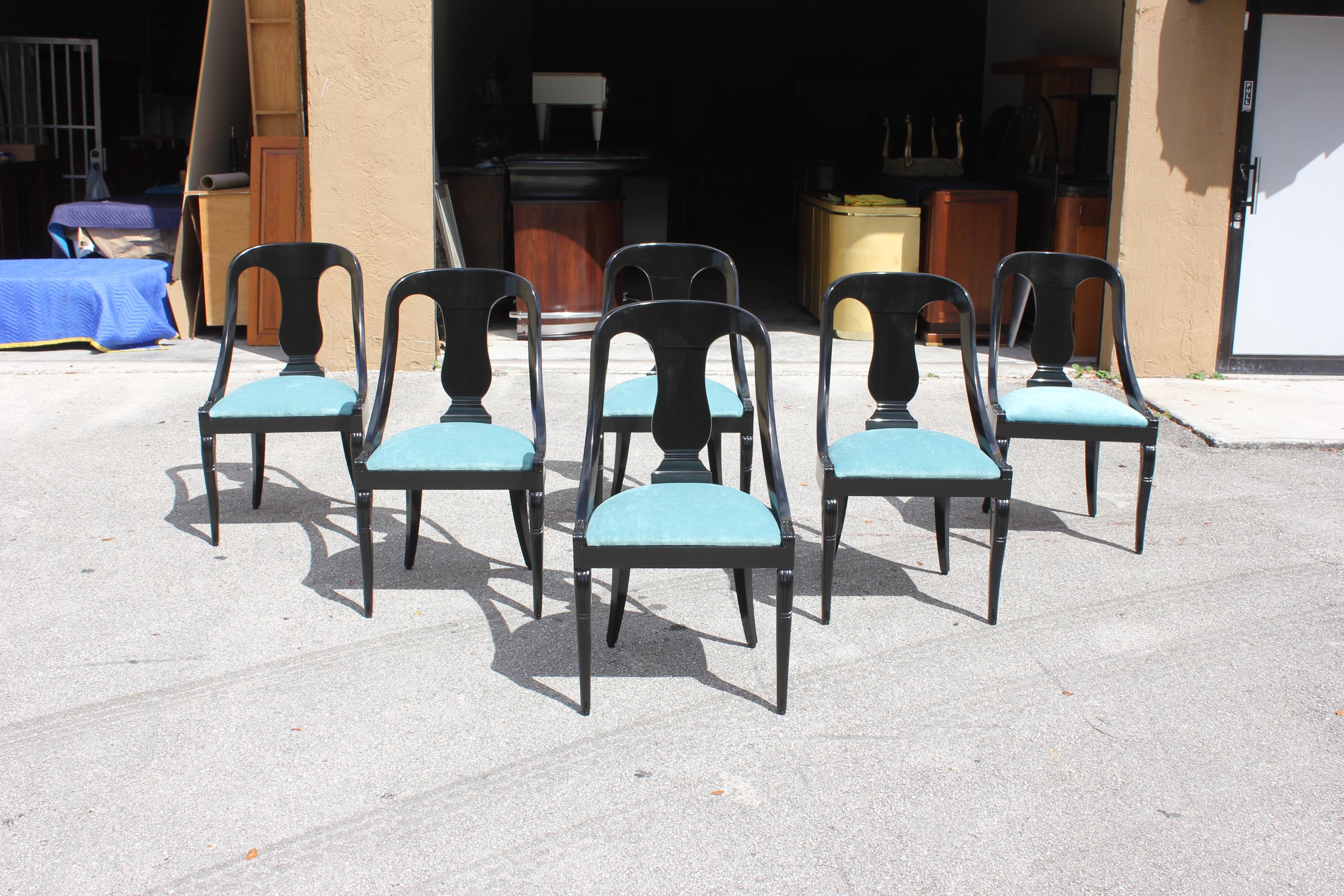 Set of 6 French Art Deco “Gondola” Dining Chairs, 1940s 1