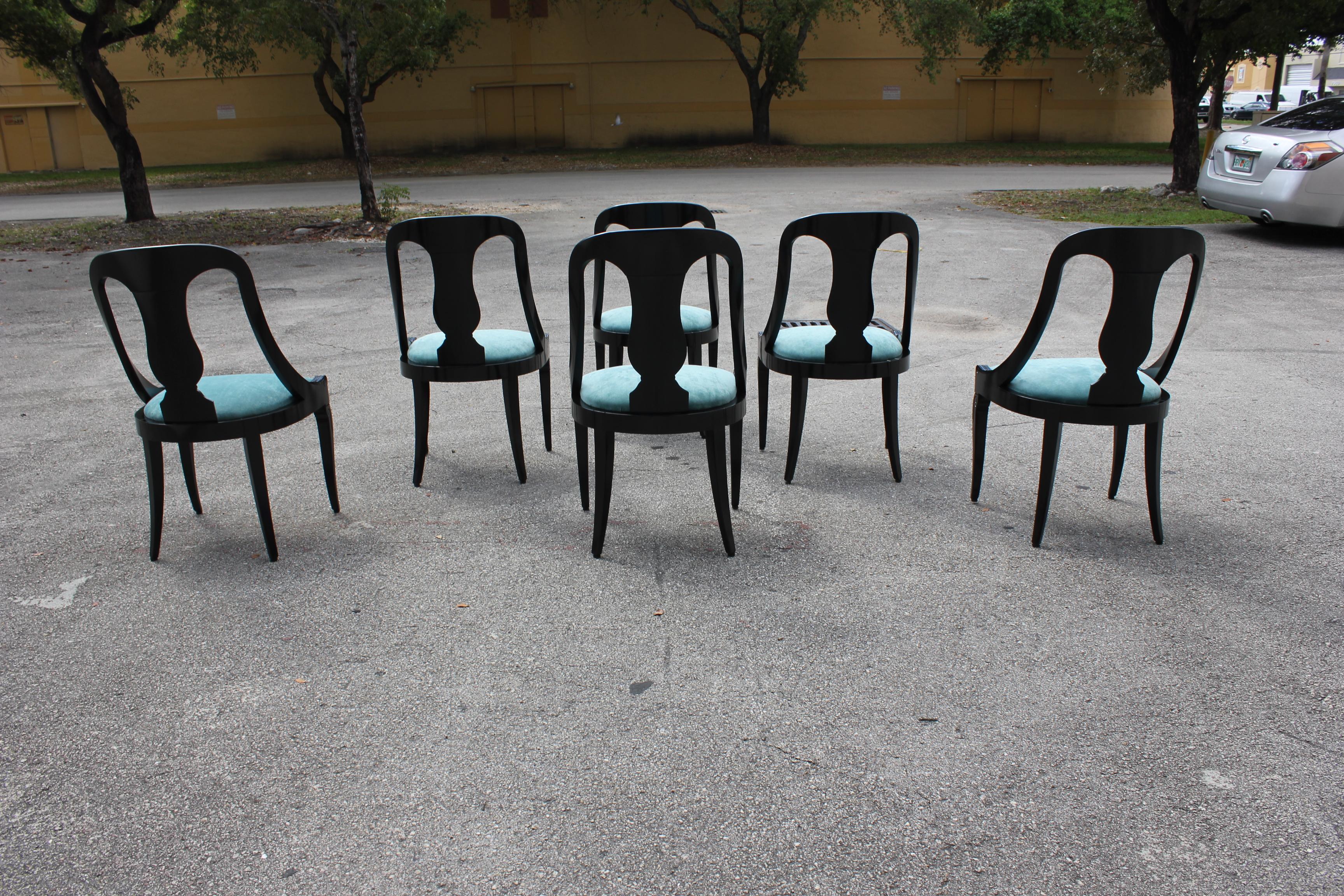 Set of 6 French Art Deco “Gondola” Dining Chairs, 1940s 2