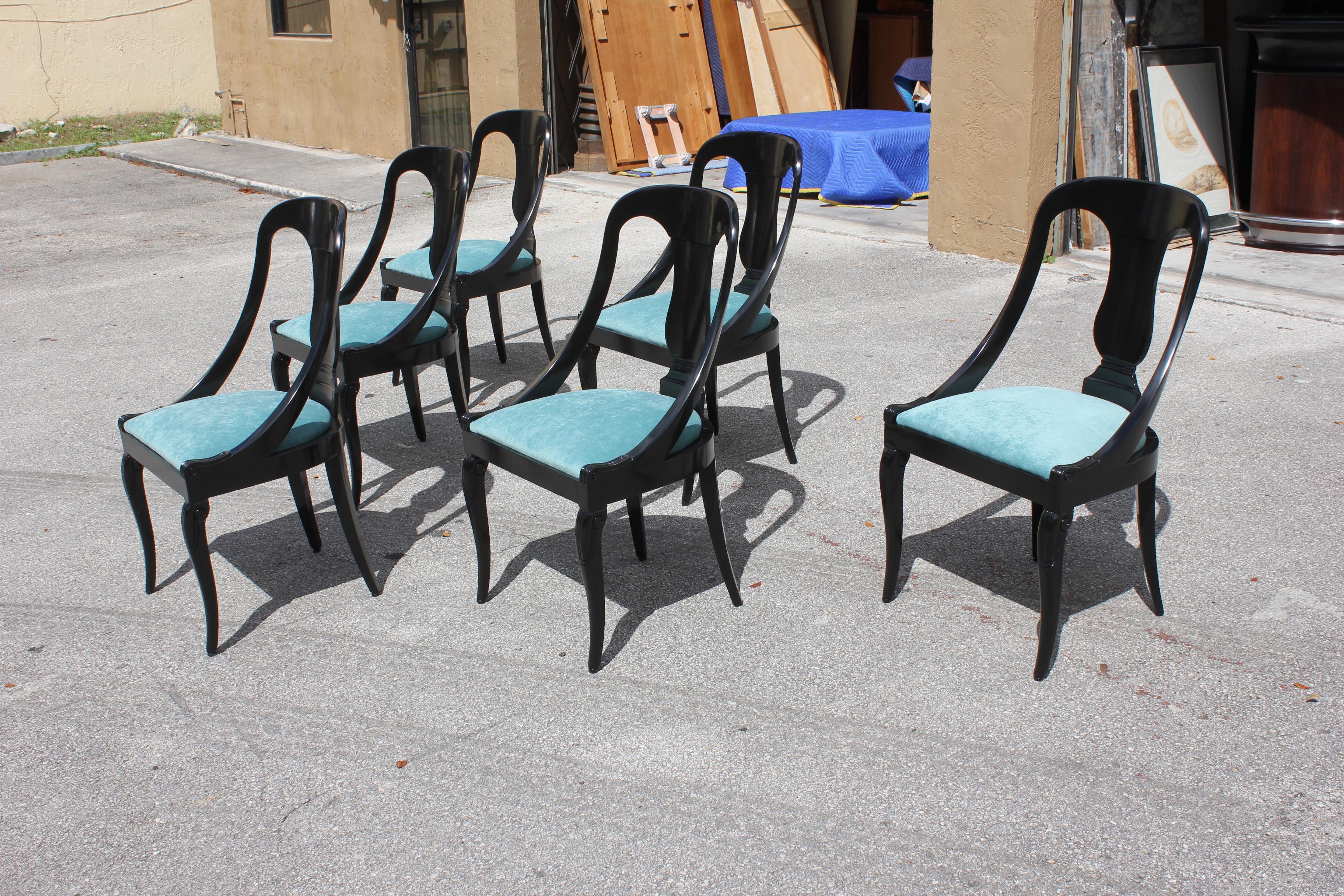 Set of 6 French Art Deco “Gondola” Dining Chairs, 1940s 3