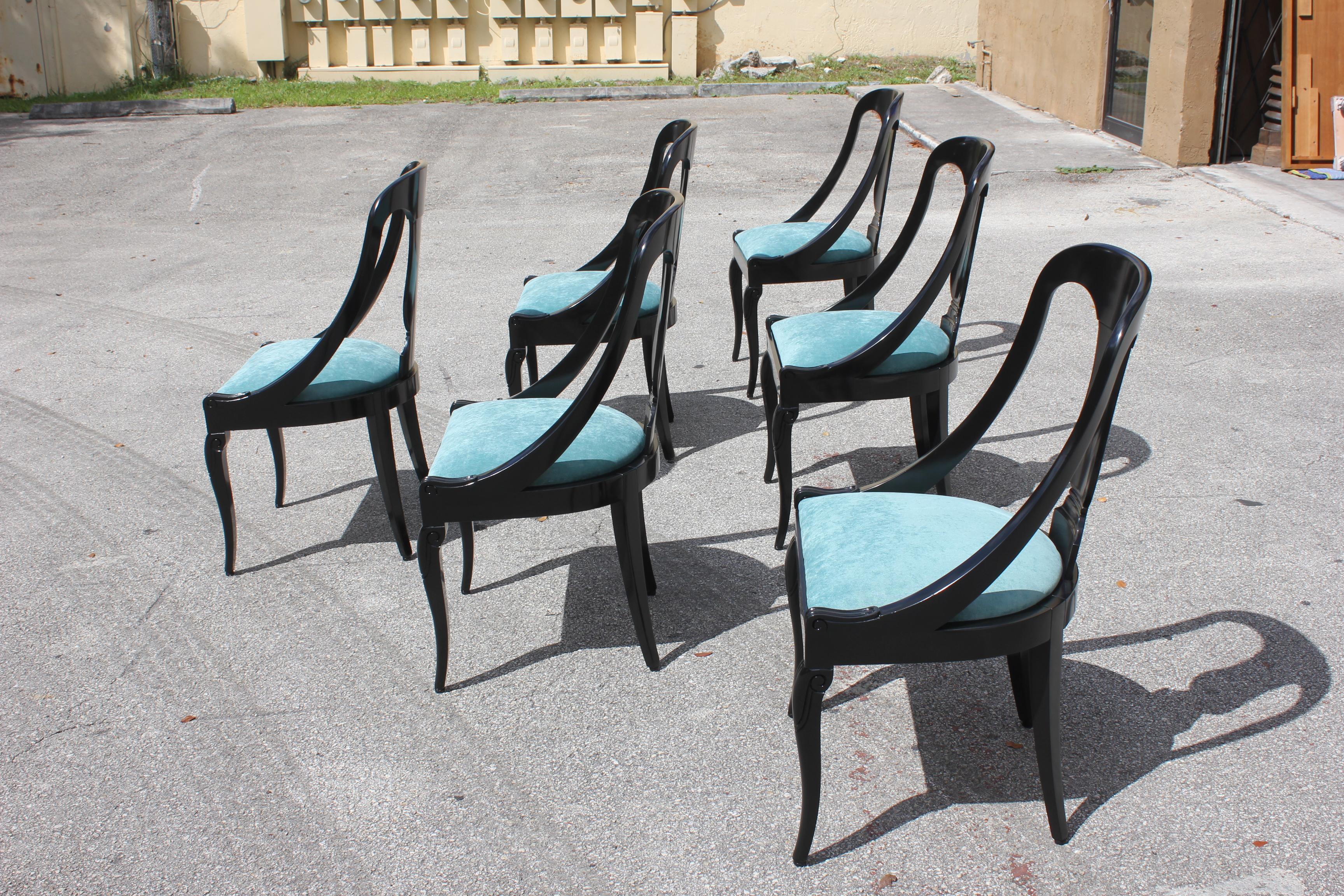 Set of 6 French Art Deco “Gondola” Dining Chairs, 1940s 4