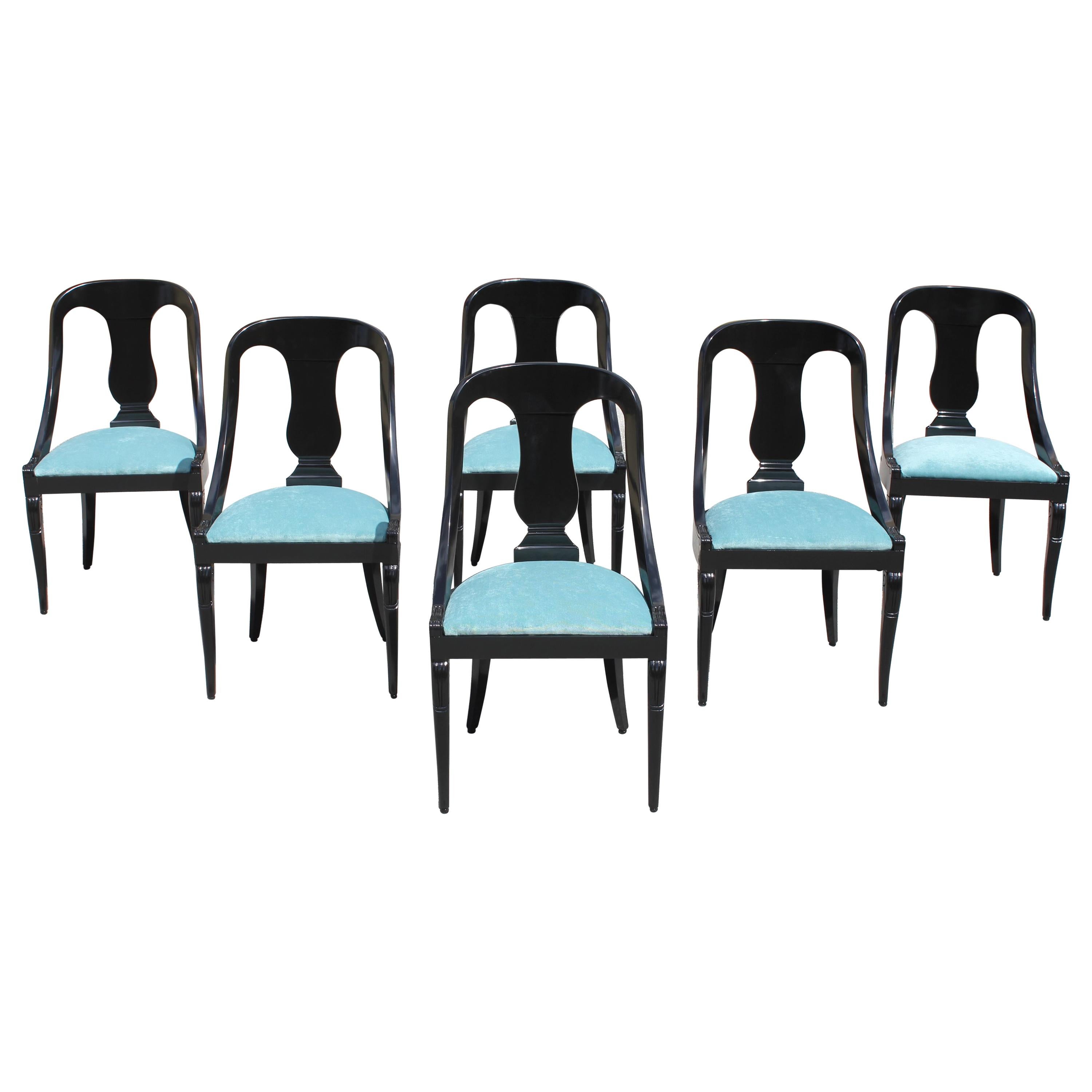 Set of 6 French Art Deco “Gondola” Dining Chairs, 1940s