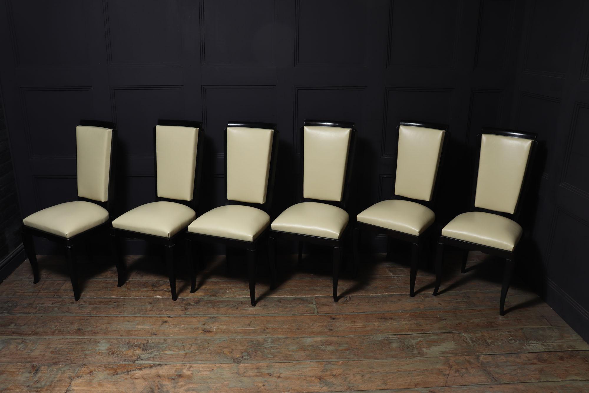 Set of 6 French Art Deco Leather Dining Chairs 7