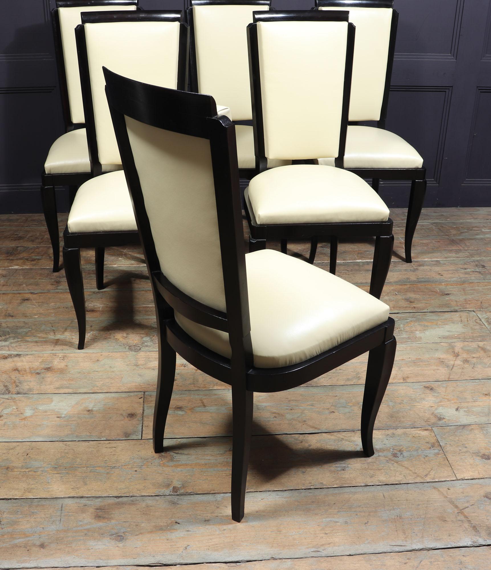 Set of 6 French Art Deco Leather Dining Chairs 8