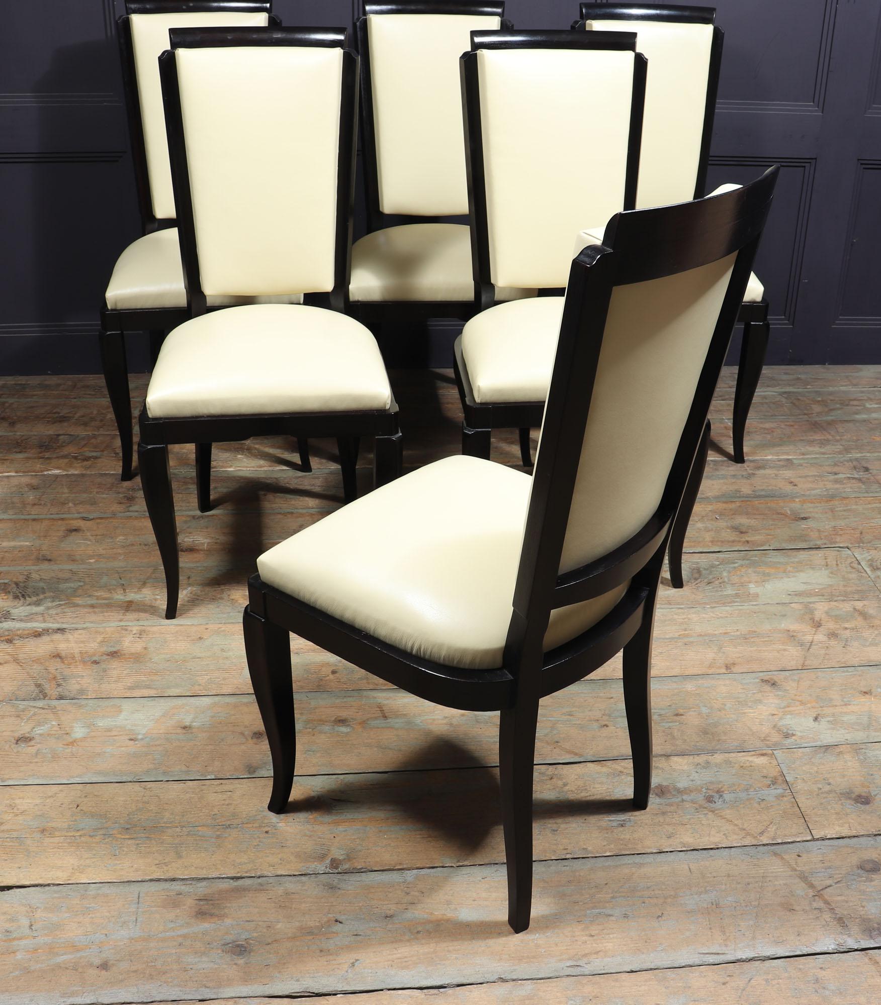 Set of 6 French Art Deco Leather Dining Chairs 9