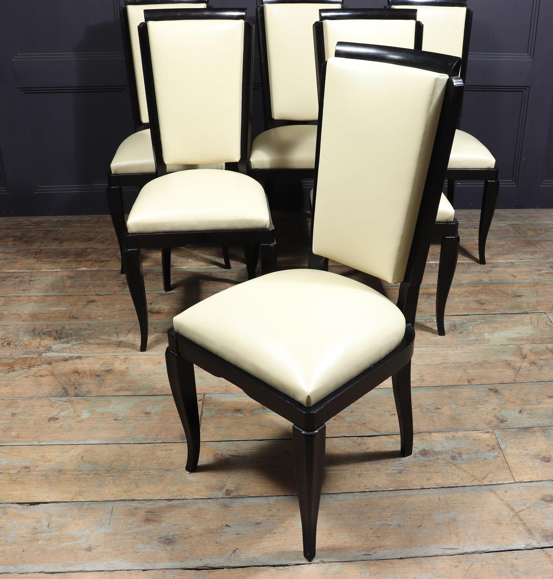 Set of 6 French Art Deco Leather Dining Chairs 10