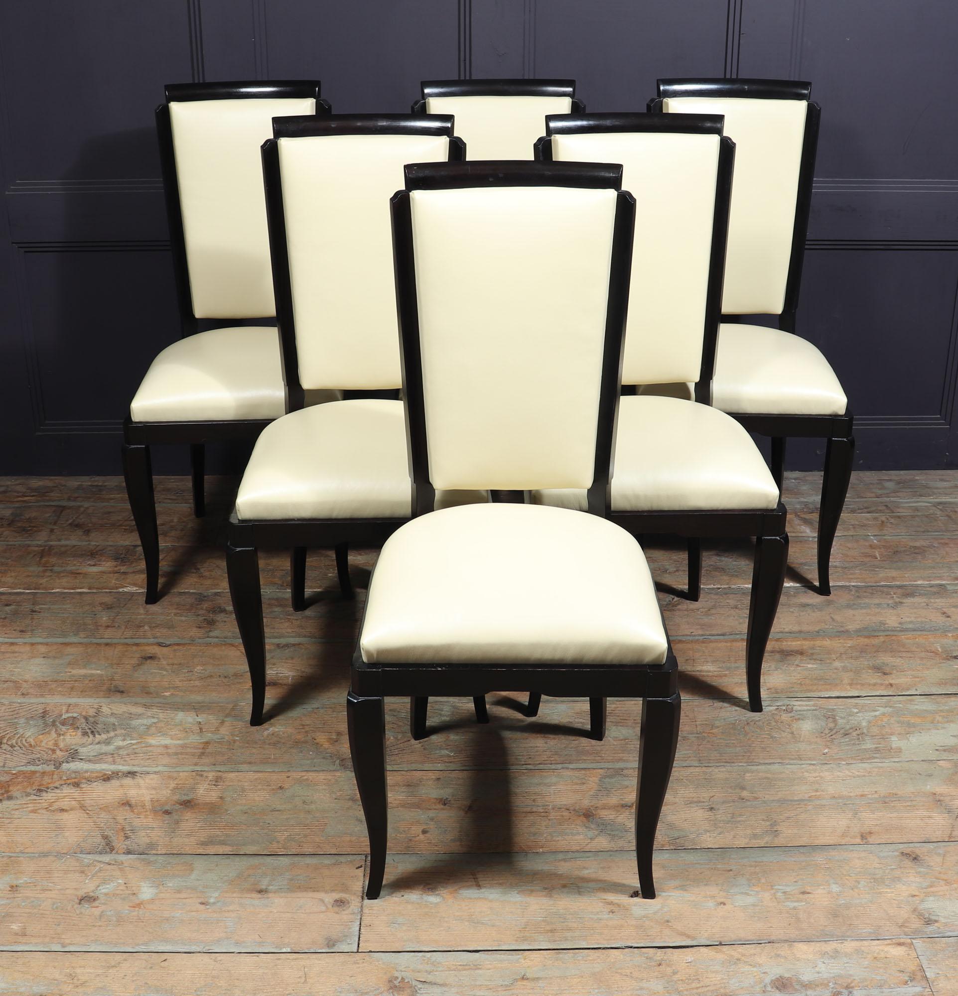 Set of 6 French Art Deco Leather Dining Chairs 1