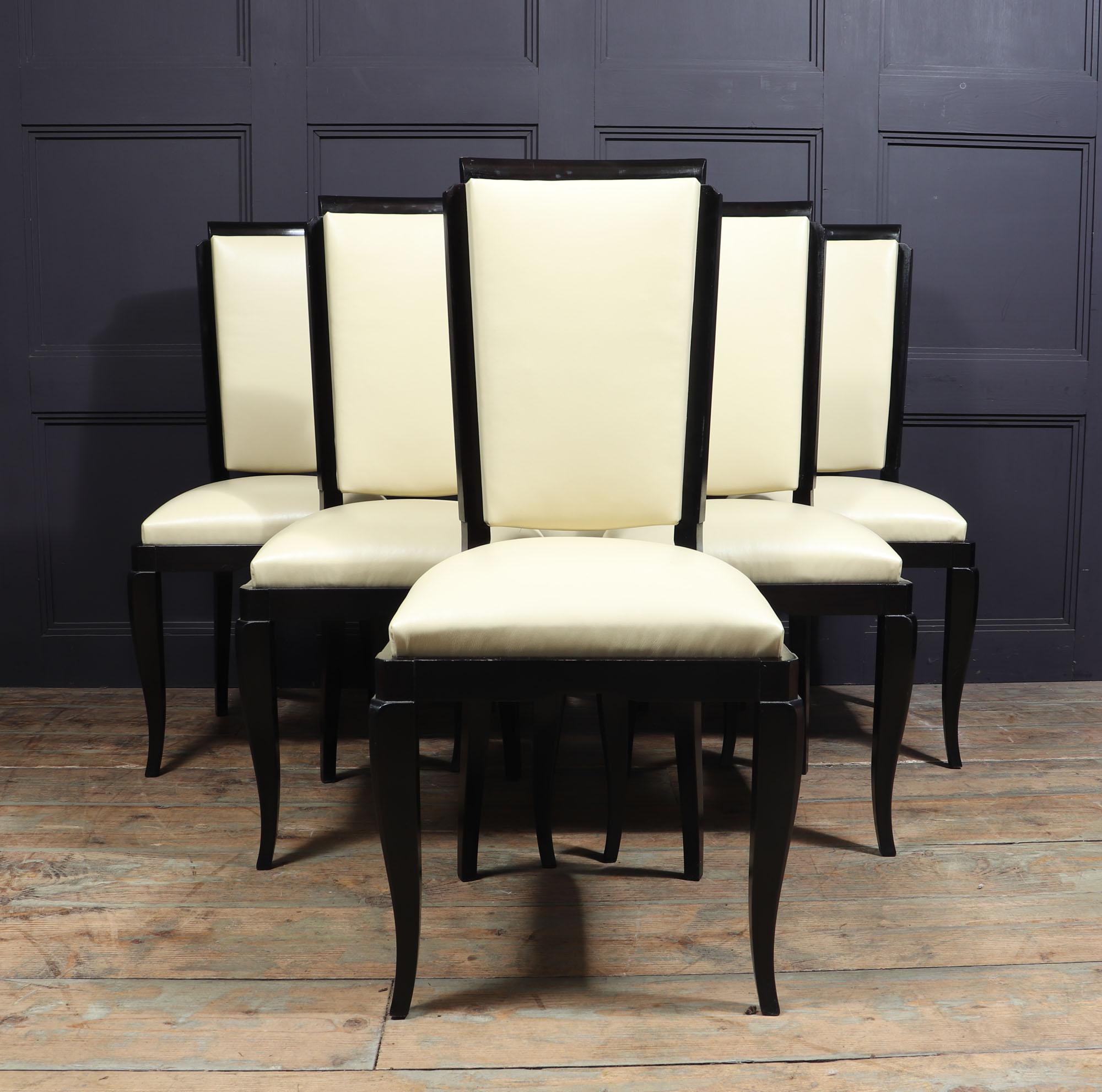 Set of 6 French Art Deco Leather Dining Chairs 2