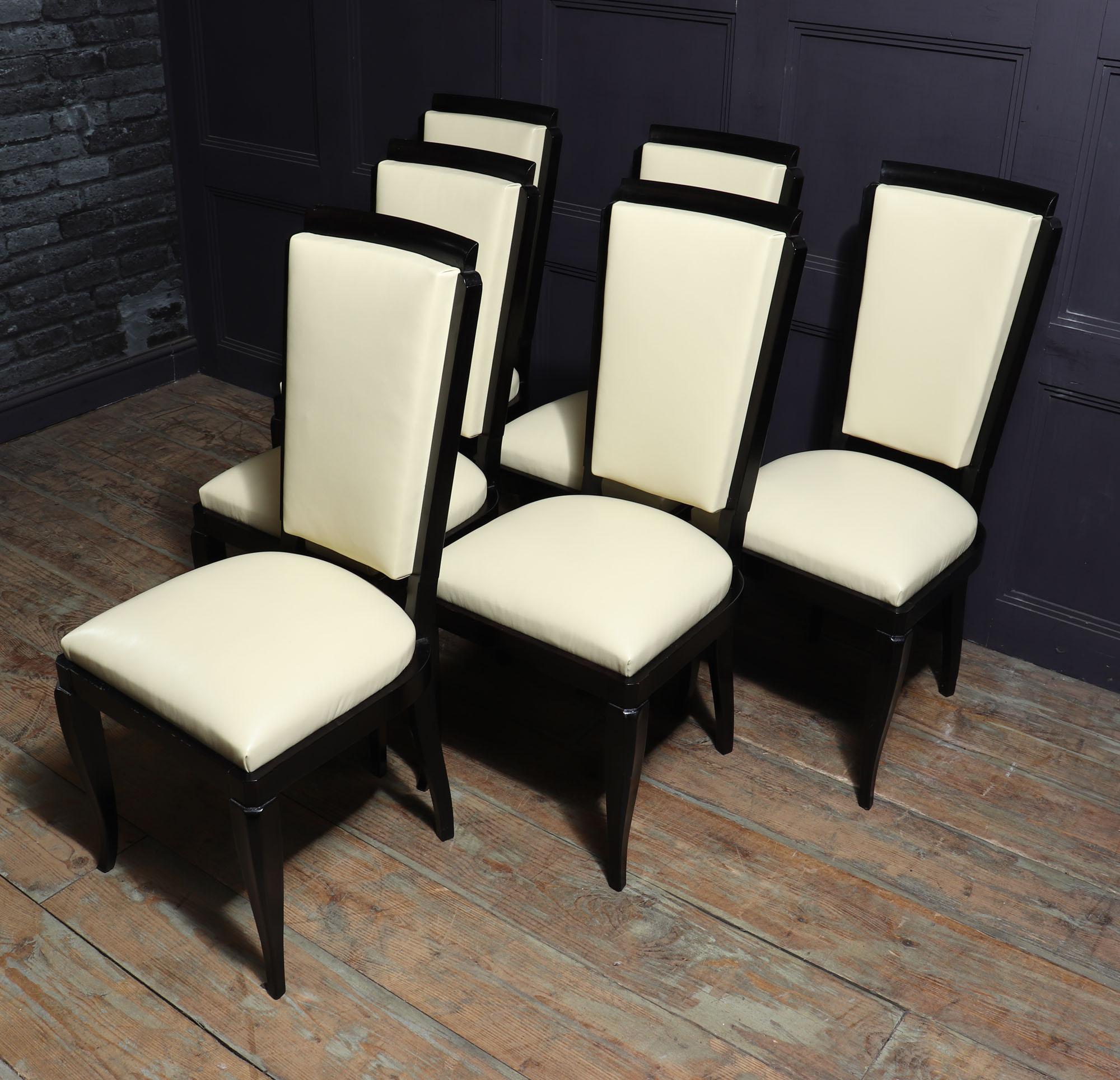 Set of 6 French Art Deco Leather Dining Chairs 5