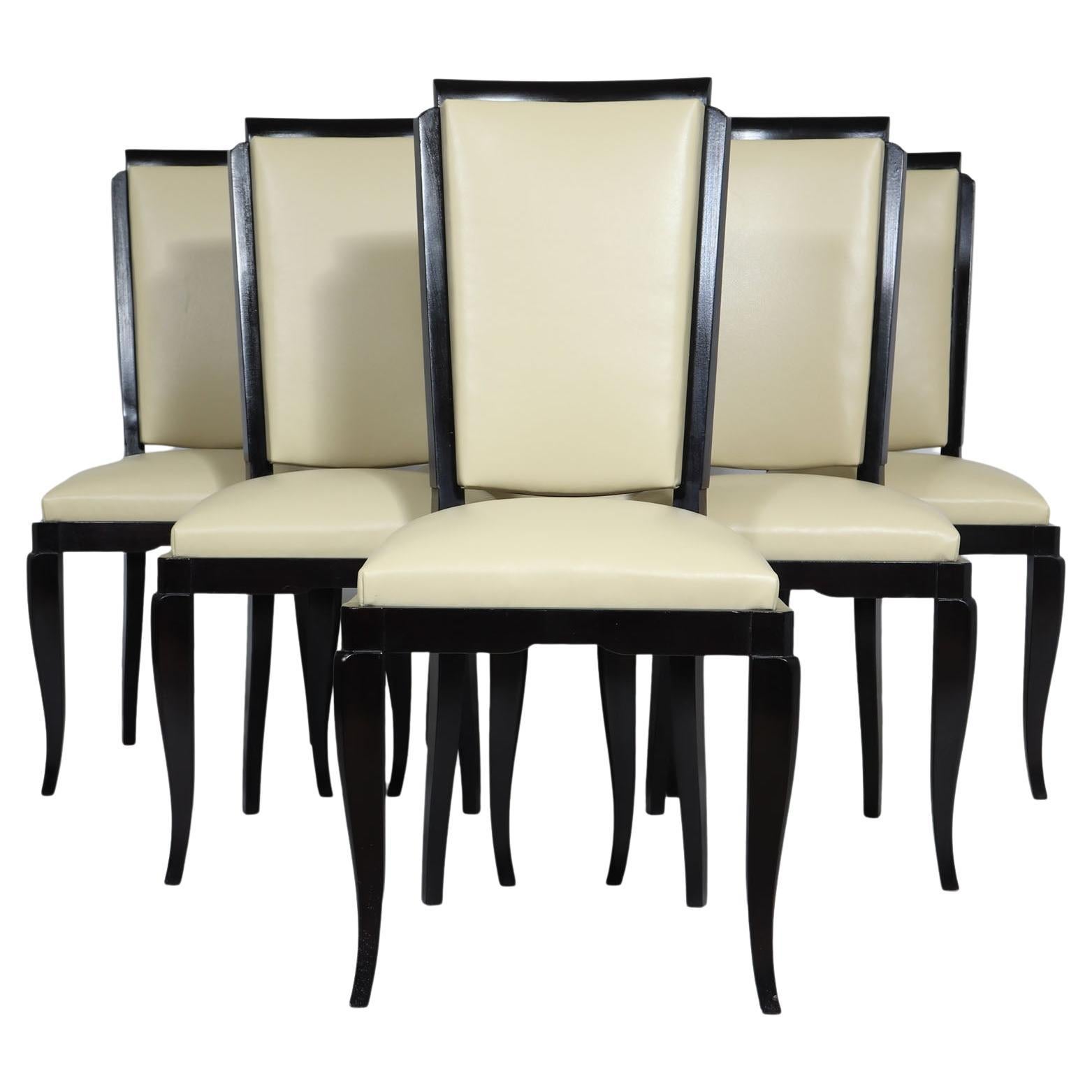 Set of 6 French Art Deco Leather Dining Chairs