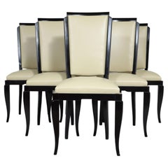 Set of 6 French Art Deco Leather Dining Chairs