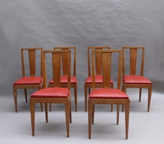 Set of 6 French Art Deco Lime Oak Dining Chairs
