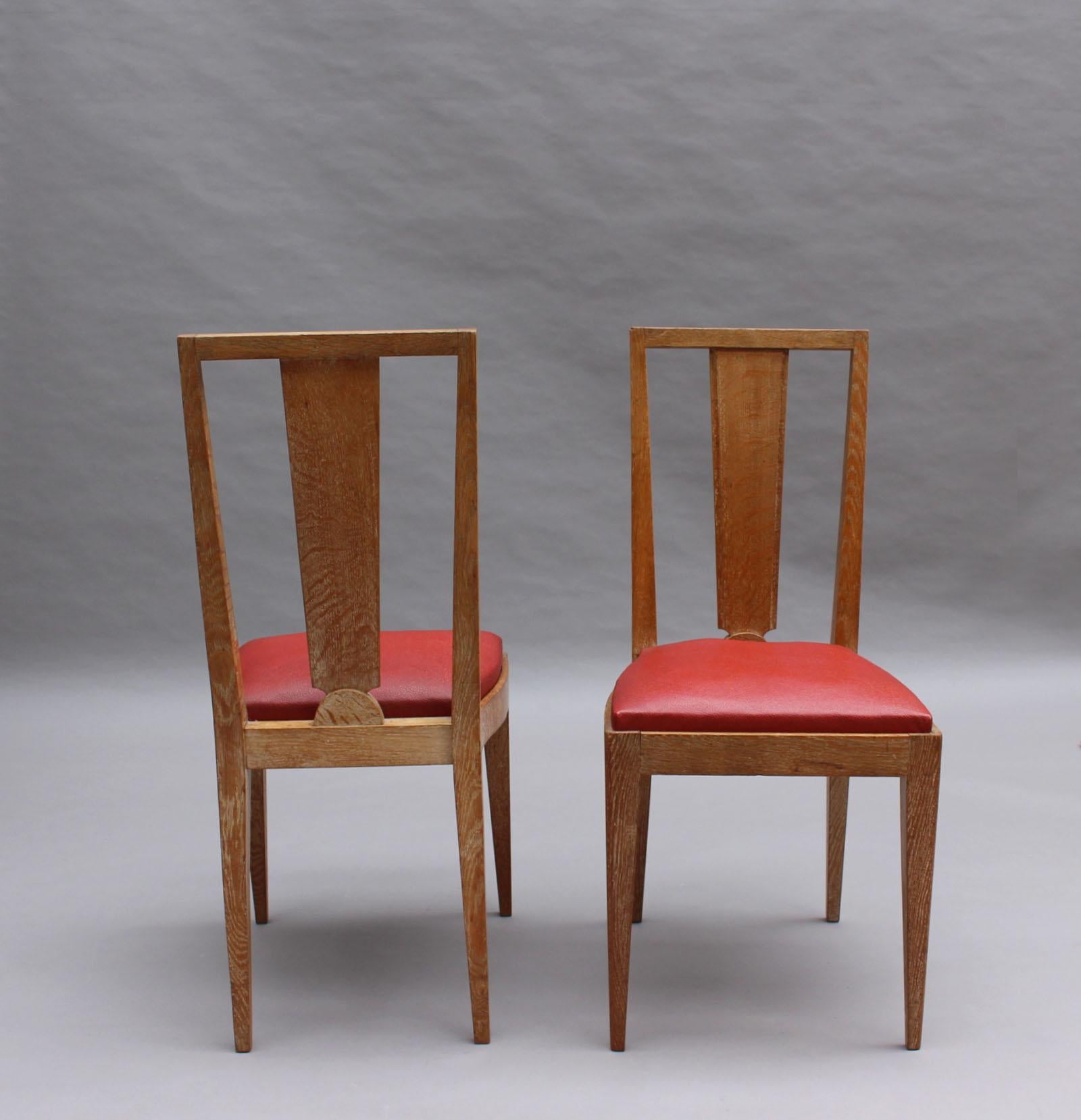 Mid-20th Century Set of 6 French Art Deco Lime Oak Dining Chairs For Sale