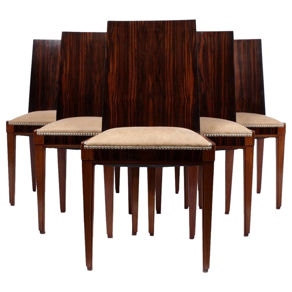 Set of 6 French Art Deco Macassar Ebony Dining Chairs, c.1930 For Sale