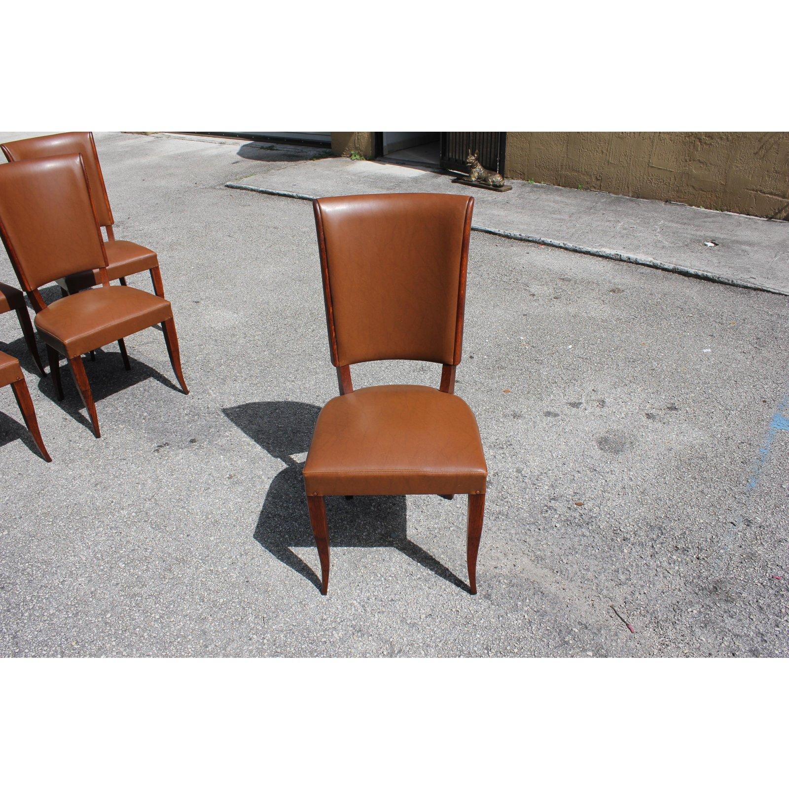 Set of 6 French Art Deco Mahogany Dining Chairs, 1940s 5