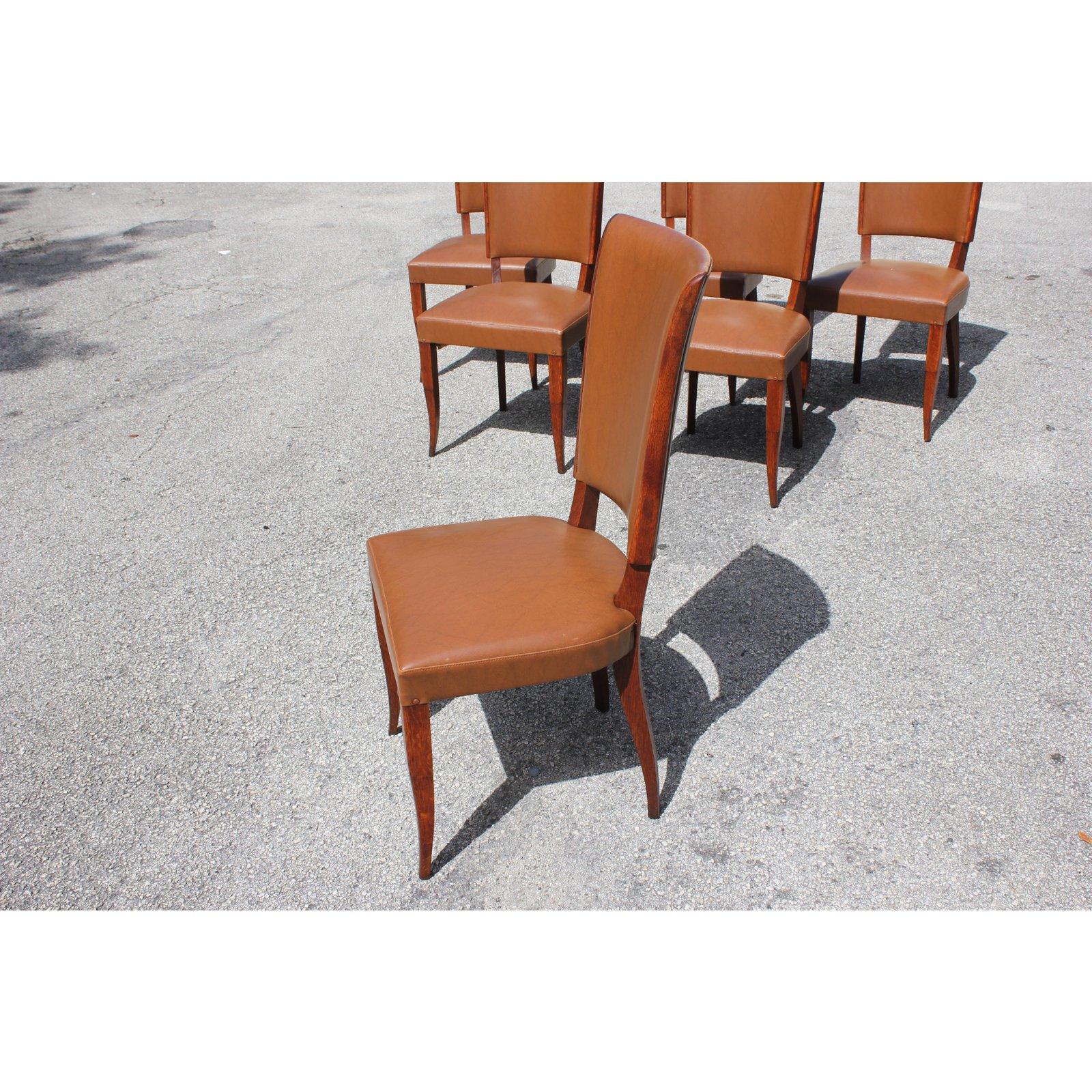 Set of 6 French Art Deco Mahogany Dining Chairs, 1940s 6