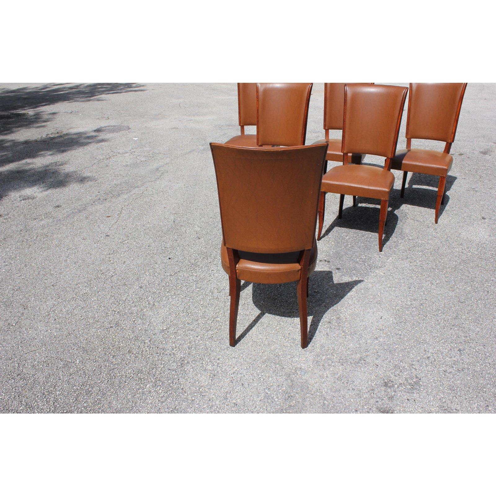 Set of 6 French Art Deco Mahogany Dining Chairs, 1940s 7